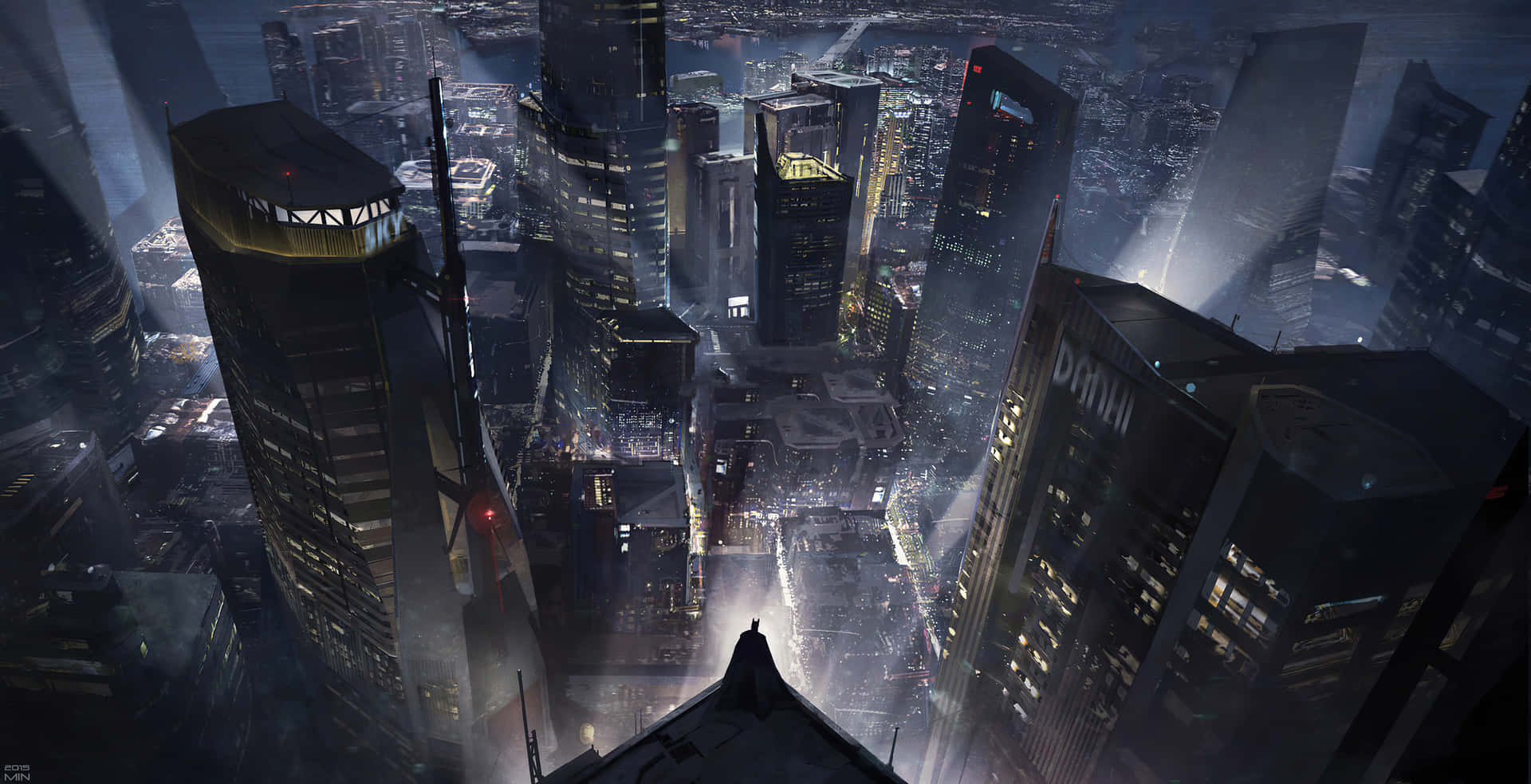 1920x984 Download A View from above of the Iconic Gotham City Wallpaper