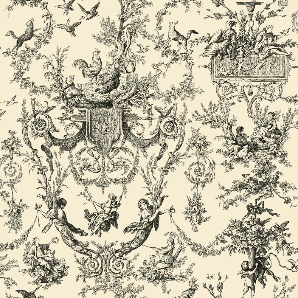 1000x1000 AB2139 House Black & White Old World Toile -Black wallpaper