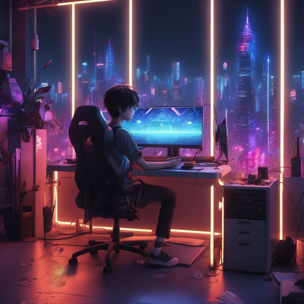 1024x1024 Girl studying in tokyo surrounded by neon lights anime