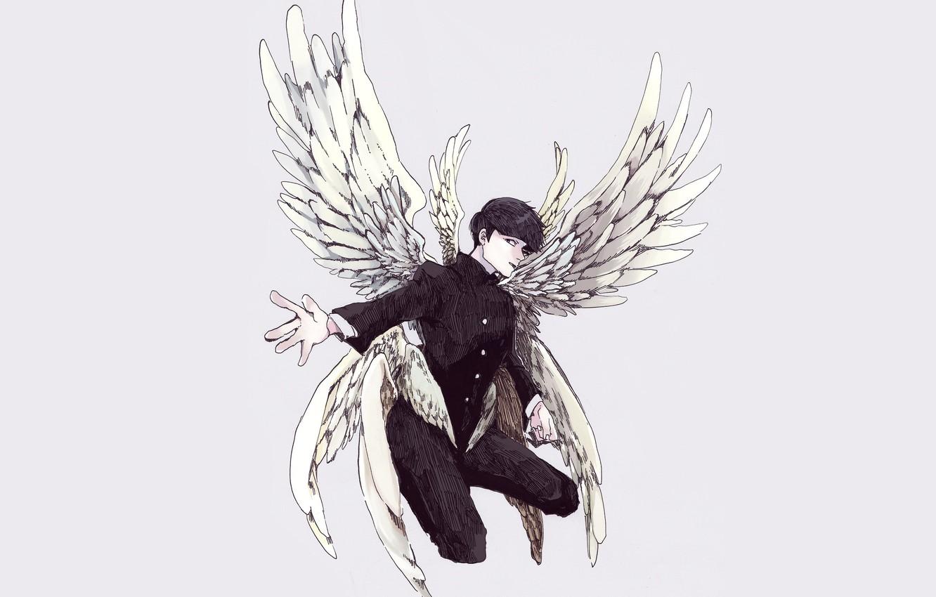 1332x850 Wallpaper angel, anime, art, guy, Mob Psycho Kageyama Shigeo