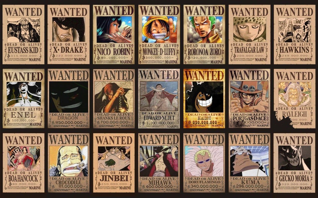 1280x800 OnePiece wanted list, One Piece character wanted poster collage photo One Piece #anime Monkey D. Luffy Roron. One piece anime, One piece bounties, Anime wallpaper