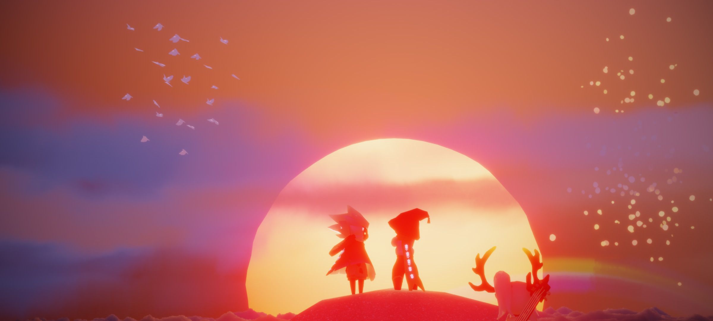 2400x1080 Sky (game), Sky: Children of the Light, Moon, sunset glow, clouds, sunsetx1080 Wallpaper