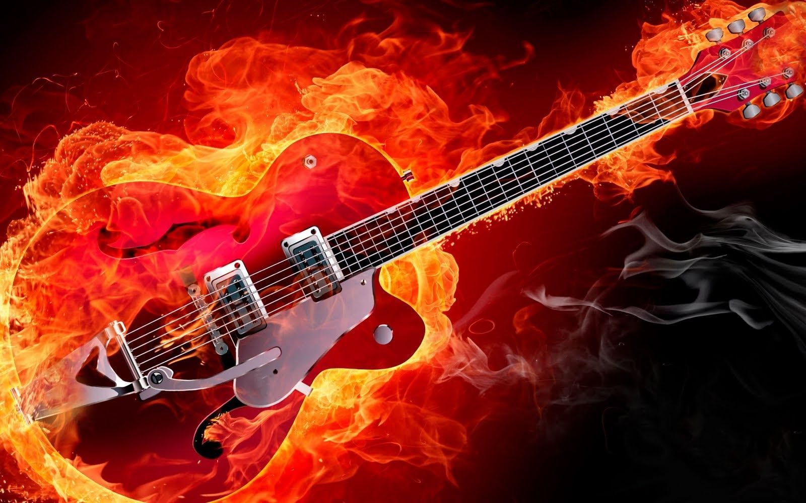 1600x1000 Electric Rockabilly Guitar on Fire
