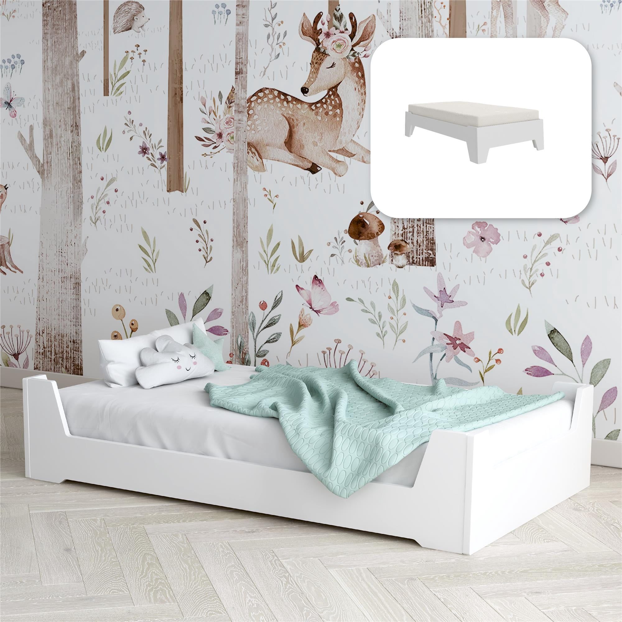2000x2000 Little Seeds Alessi Montessori Toddler Floor Bed with 2 Heights, White