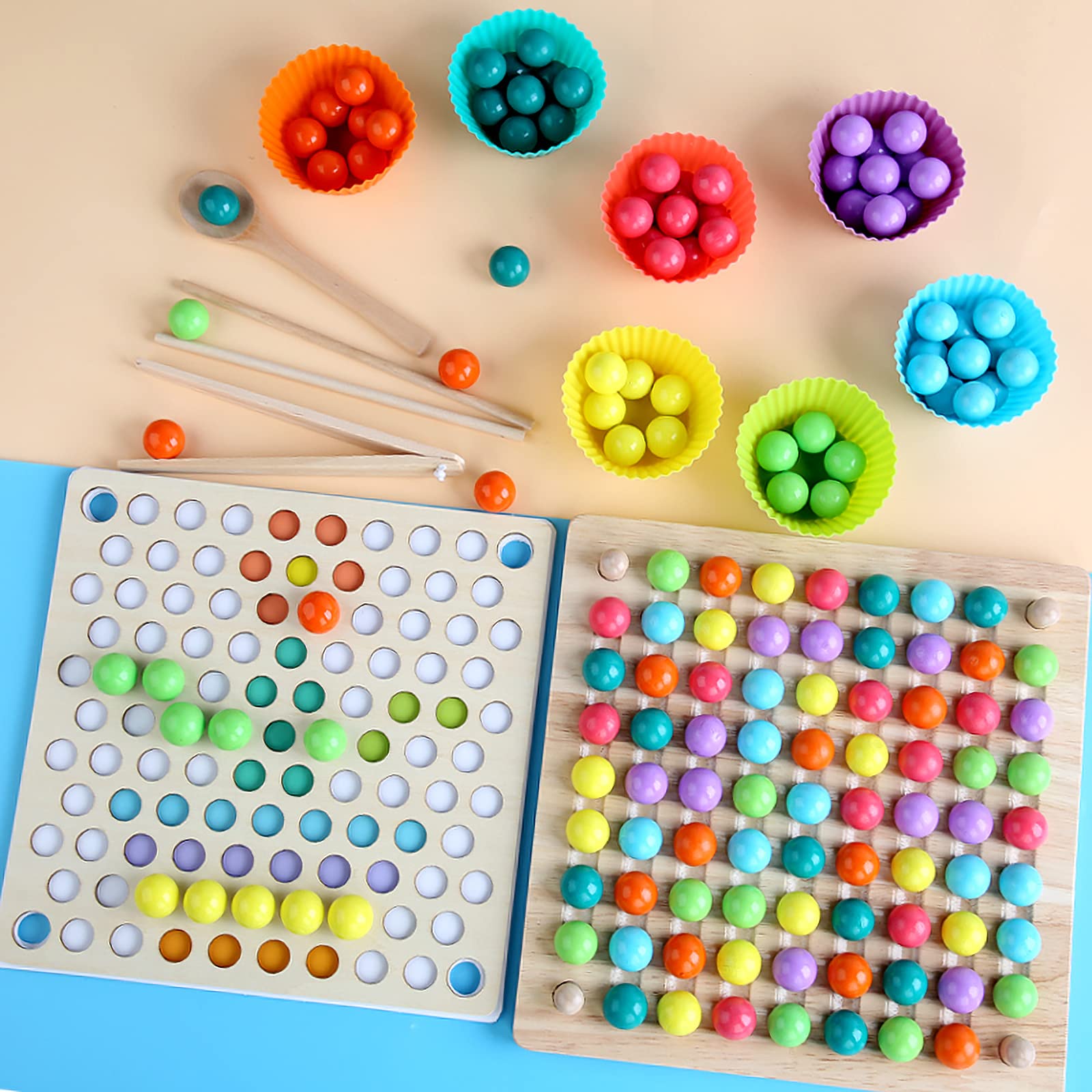 1600x1600 in 1 Wooden Board Bead Game, Montessori Rainbow Puzzle Sorting Stacking Toy, Kids Learning Math Games, Great Gift for Girls and Boys : Toys & Games