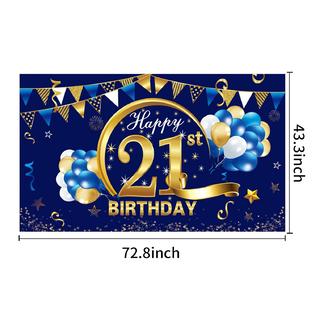 315x315 EBD Products Happy 21St Birthday Banner Decorations For Boy, Blue Gold 21 Birthday Backdrop Party Supplies
