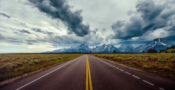 670x344 Wallpaper marks, highway, road, landscape, mountains, clouds, nature desktop wallpaper, HD image, picture, background, 5a31fa