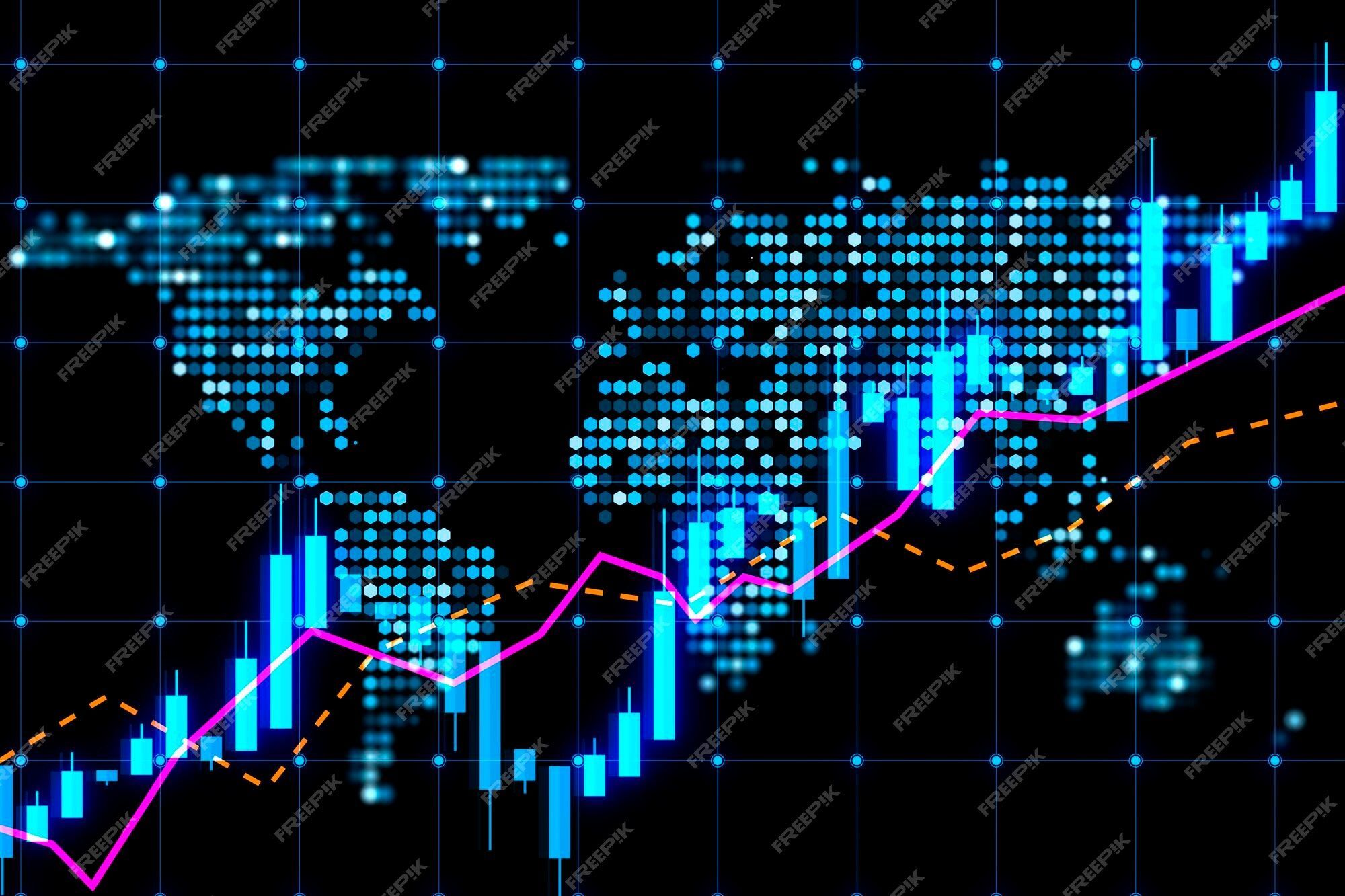 2000x1333 Premium Photo. Glowing candlestick forex chart map hologram on dark backdrop trade and market concept 3D rendering