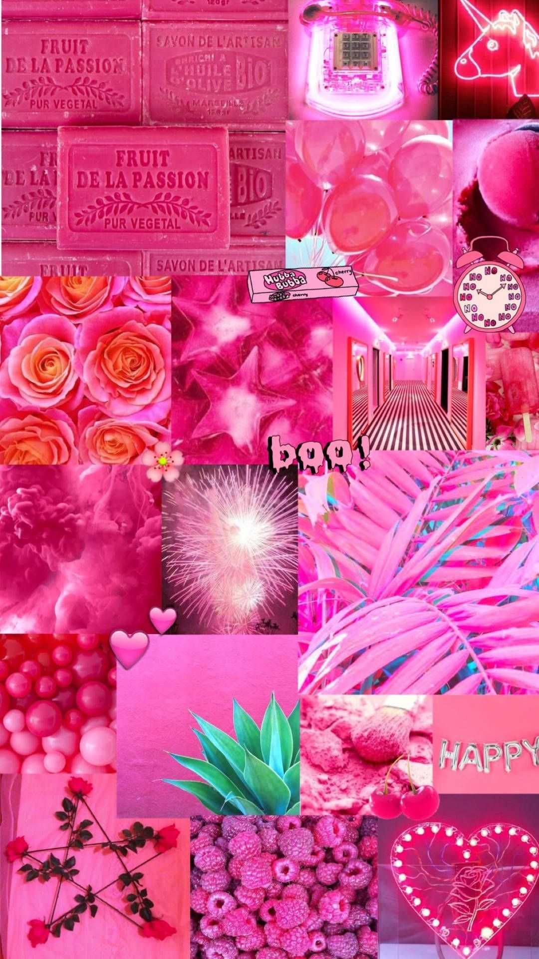 1080x1920 Neon Pink Aesthetic Collage Wallpaper