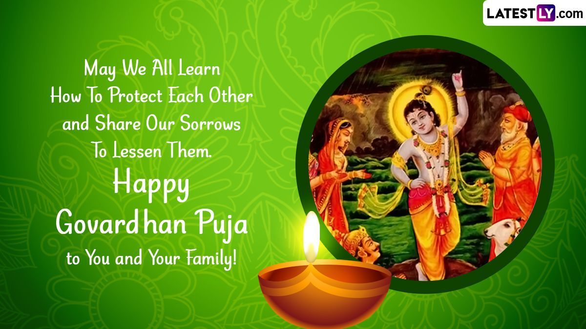 1200x675 Happy Govardhan Puja 2022 Image & Lord Krishna HD Wallpaper for Free Download Online: Share WhatsApp Messages and SMS on Annakut Puja