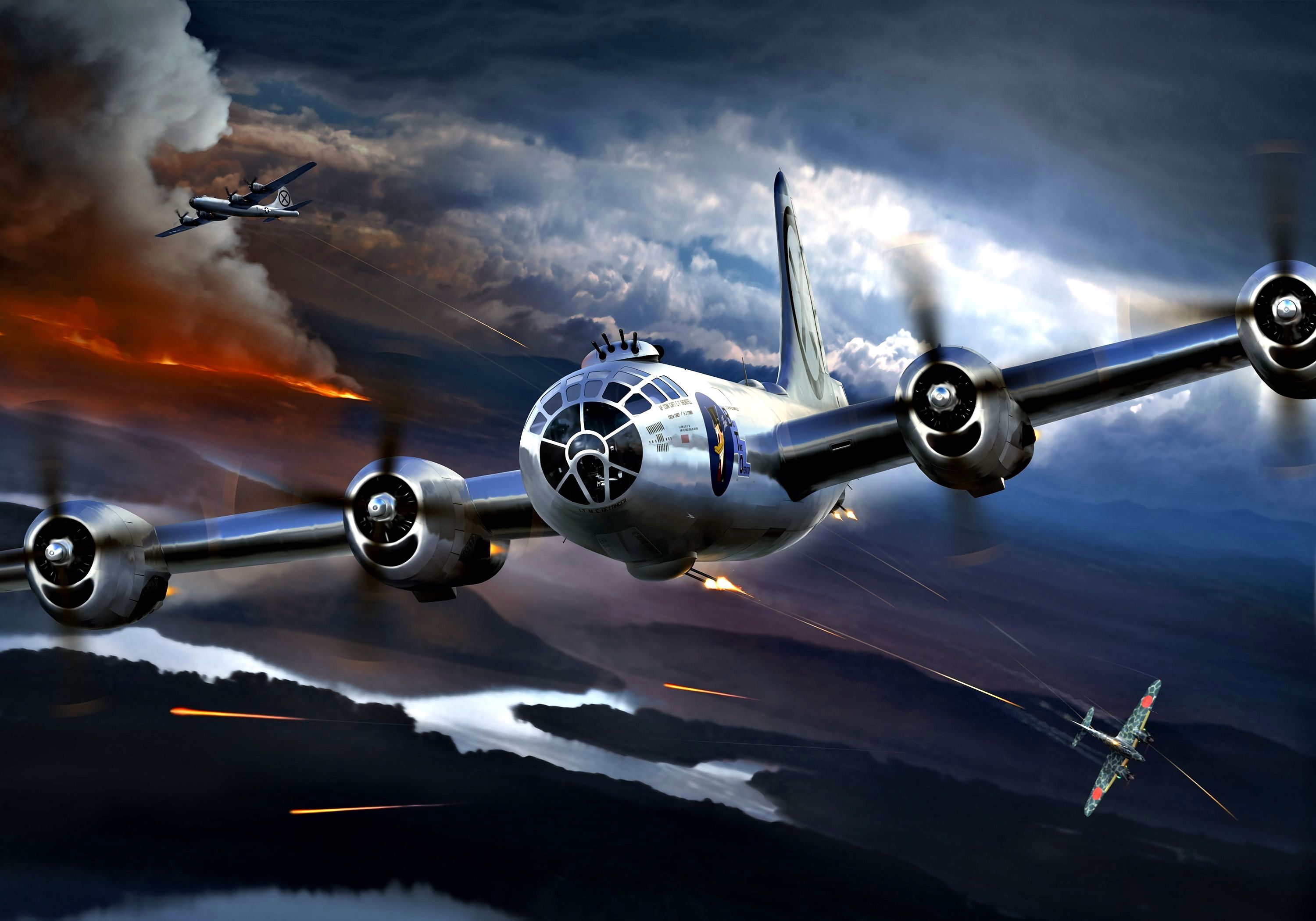3000x2100 Download Wallpaper Fire, Smoke, Theatre, Boeing, Bomber, Superfortress, Japanese, Fighter Interceptor, American, Heavy, B The Second World War, The Strategic Bombing Of Japan, Military Action, Pacific, Section Aviation In Resolution 3000x2100