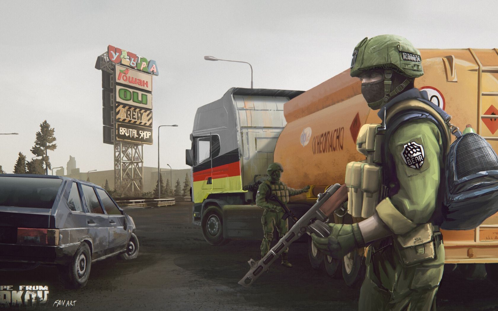 1680x1050 Download wallpaper Machine, Soldiers, Machine, Art, Mercenaries, PCA, BEAR, R. Russia PMC, Alexandr Ursegov, Battlestate Games, Escape From Tarkov, section games in resolution 1680x1050