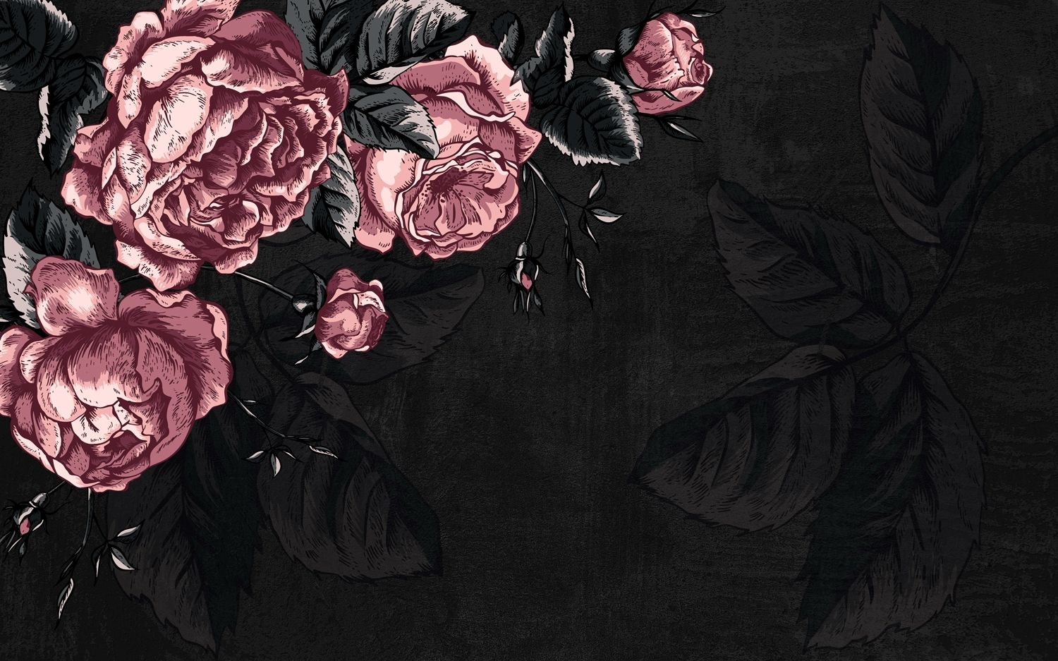 1500x937 Dark Floral Peony Flower Drawing Wallpaper Mural • Wallmur®