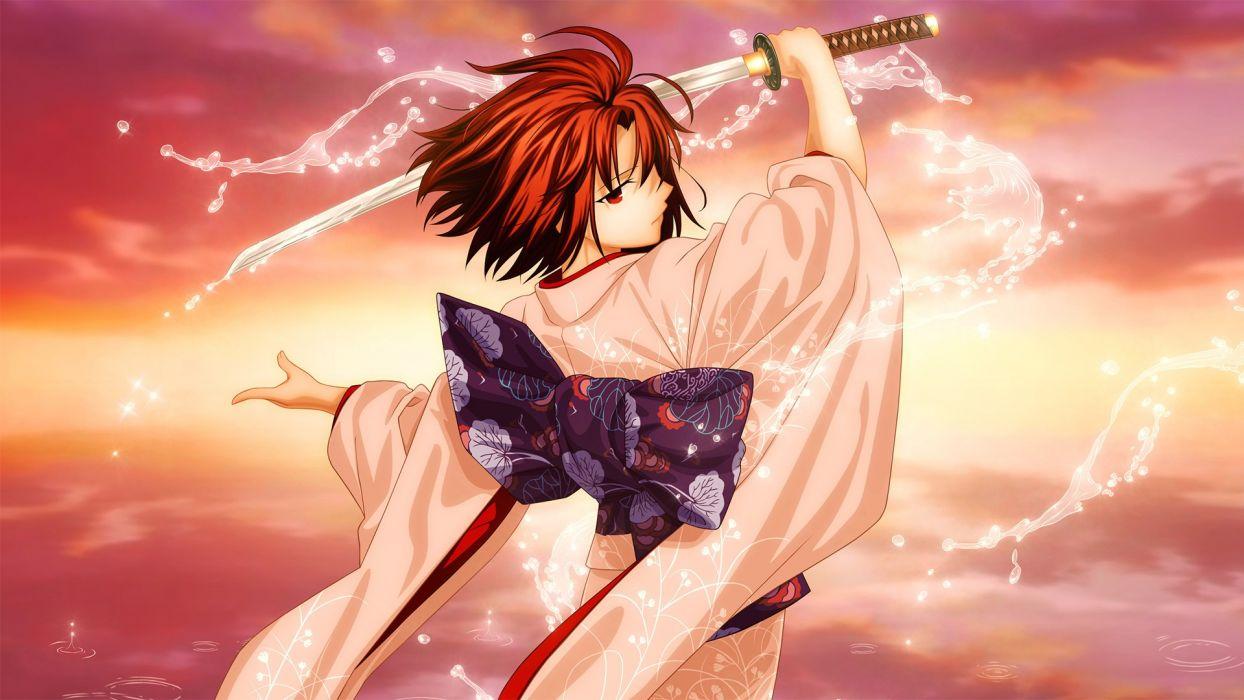 1244x700 Kara no Kyoukai weapons Ryougi Shiki Japanese clothes anime girls swords wallpaperx1080