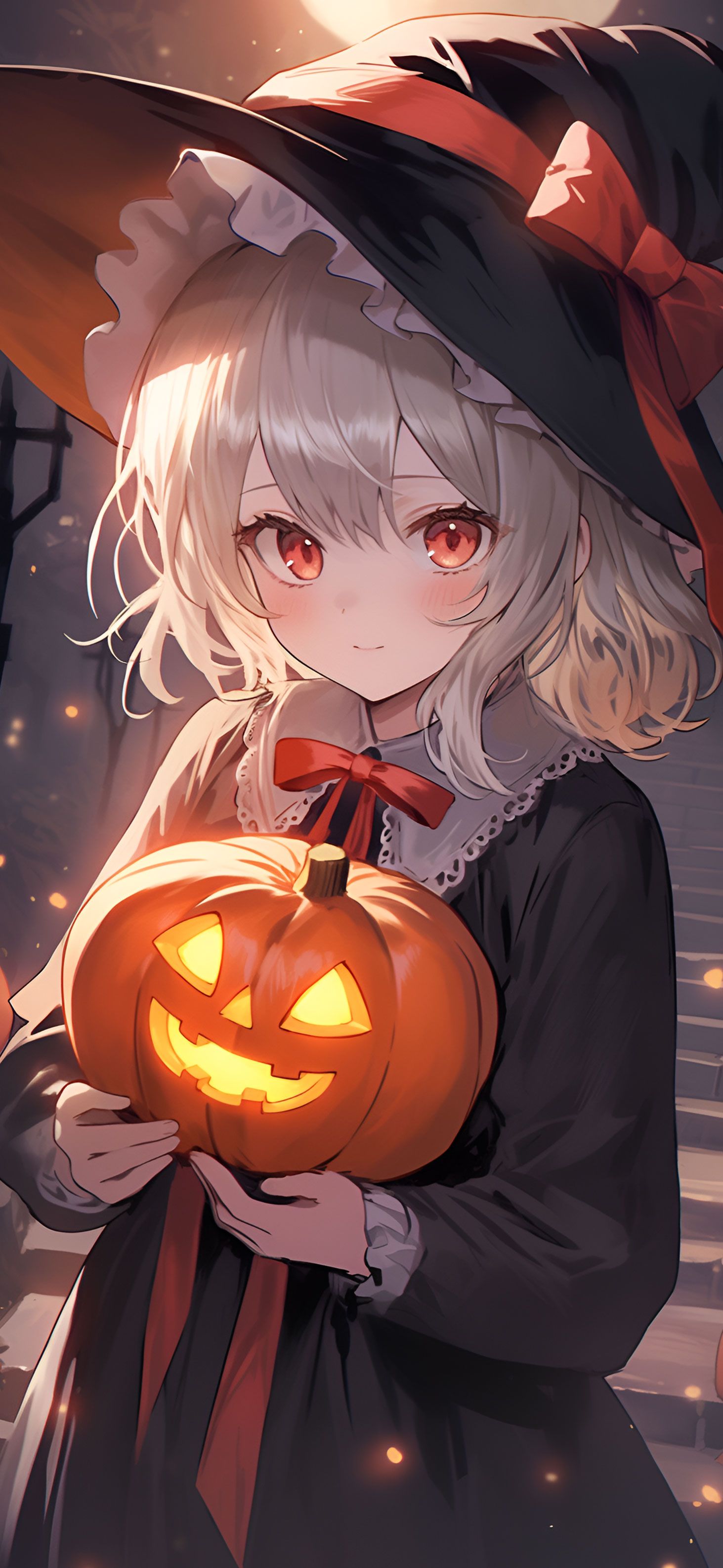 1463x3171 Cute Anime Girl With Jack O Lantern Halloween Wallpaper IPhone