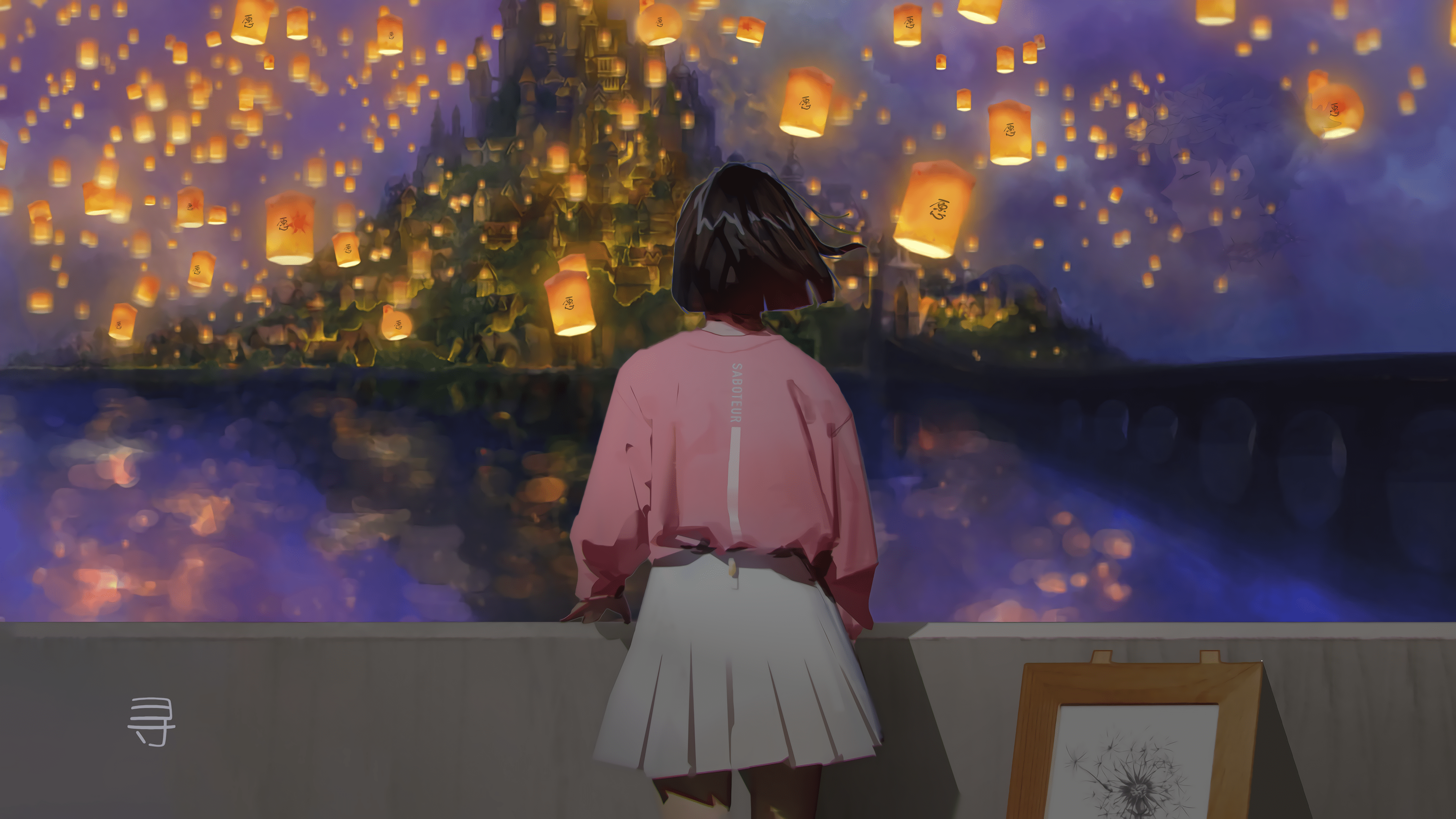 3840x2160 4K, anime, night lanterns, lantern, standing, short hair, dark hair Gallery HD Wallpaper