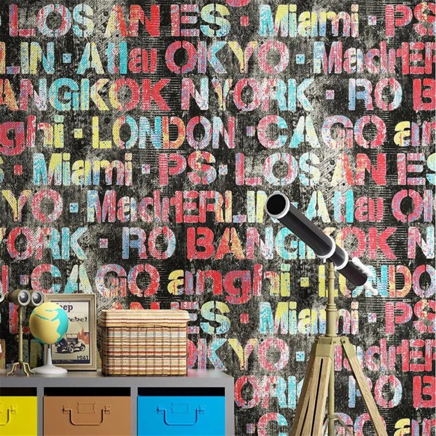900x900 New Retro Nostalgic Industrial Style English Alphabet Wallpaper Clothing Store Tea Shop Background Wall Ktv Wallpaper Hair Salon