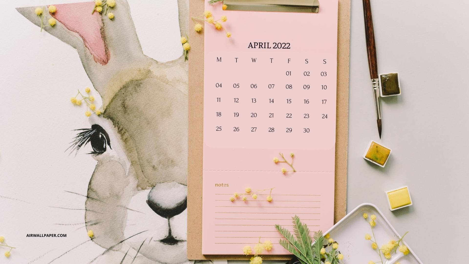 1920x1080 Download Bunny Art Clipboard April 2022 Calendar Wallpaper