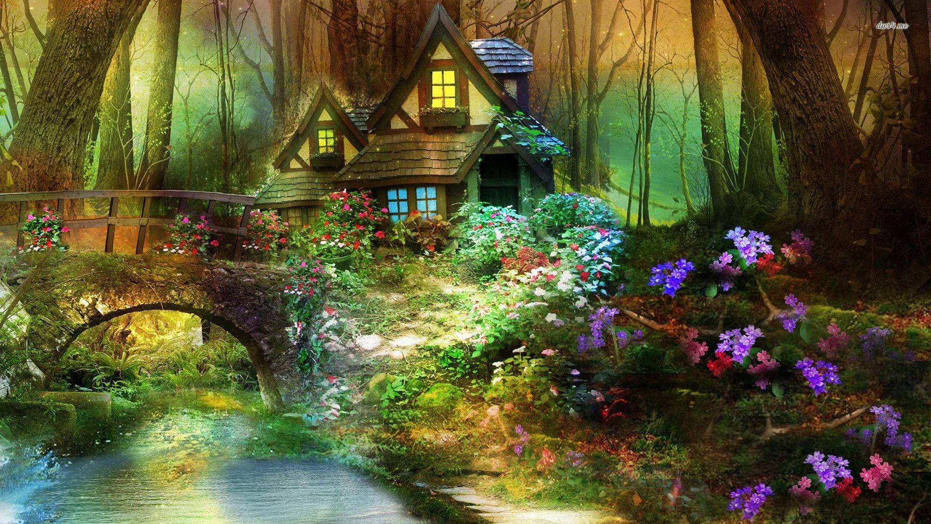 1920x1080 Download Cottage In An Enchanted Forest Wallpaper