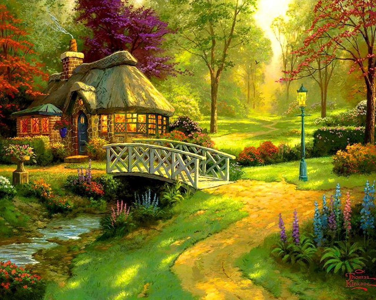 1280x1024 Fairytale Cottage Wallpaper