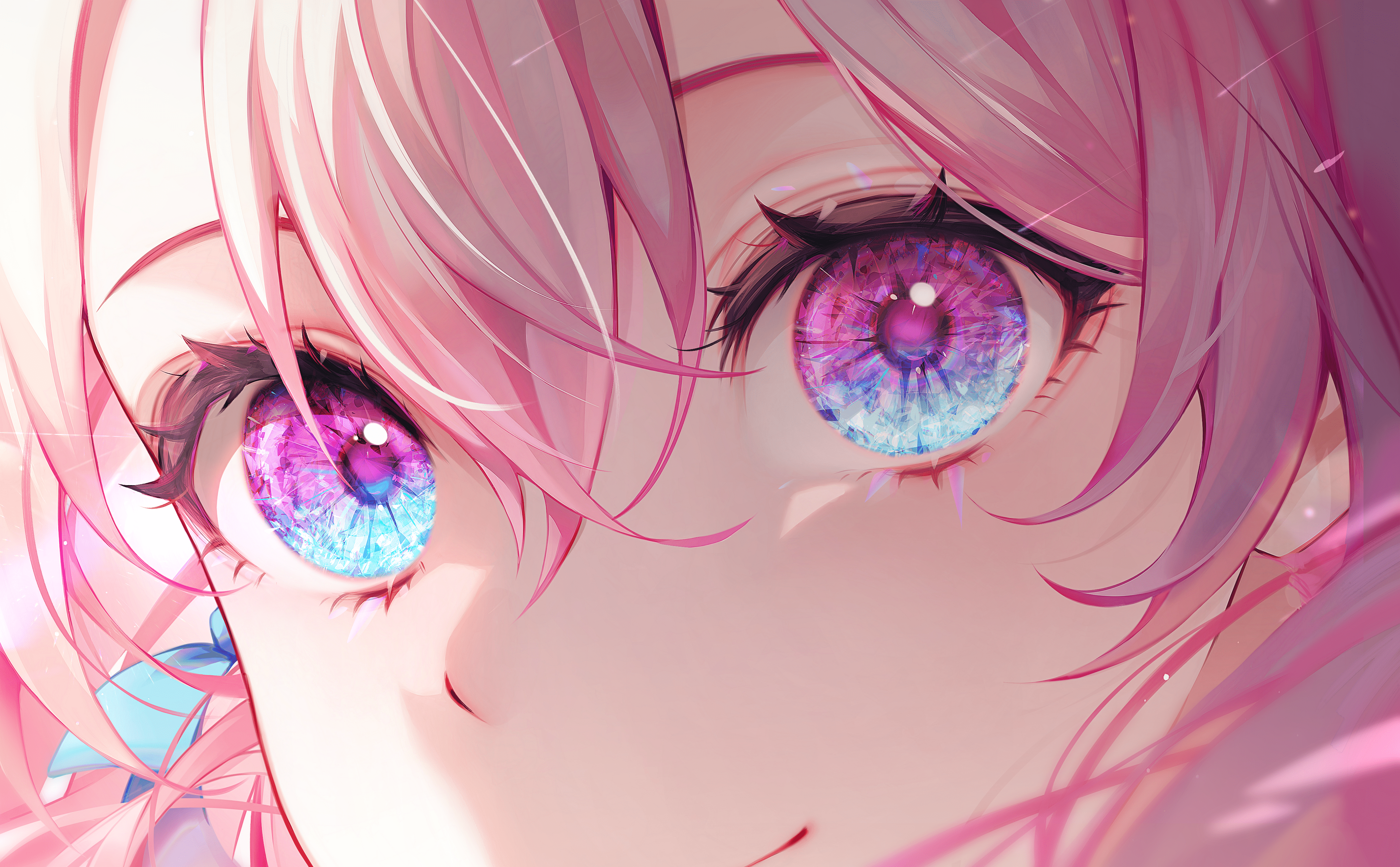 4256x2636 Eyes, Pink Hair, Multi Colored Eyes, Face, Looking At Viewer, Smiling, Anime, March 7th (Honkai: Star Rail), Honkai: Star Rail, Artwork, Anime Girls, Closeupx2636 Wallpaper