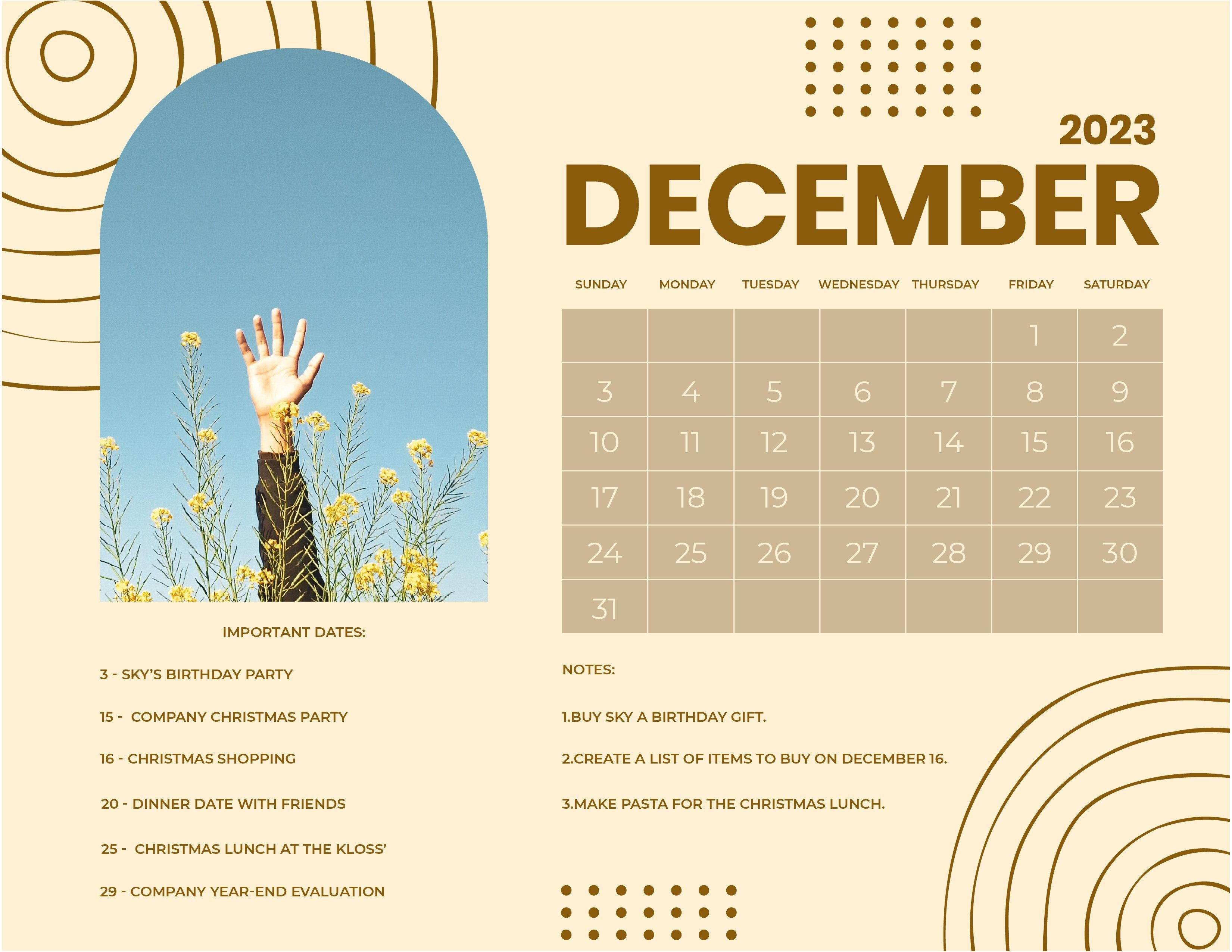 3301x2551 Free December 2023 Photo Calendar in Word, Google Docs, Illustrator, EPS, SVG, JPG