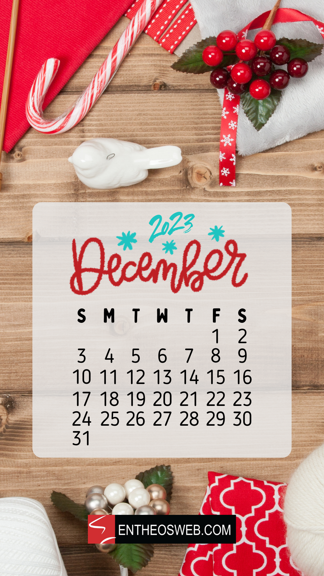 1080x1920 December 2023 Calendar Phone Wallpaper