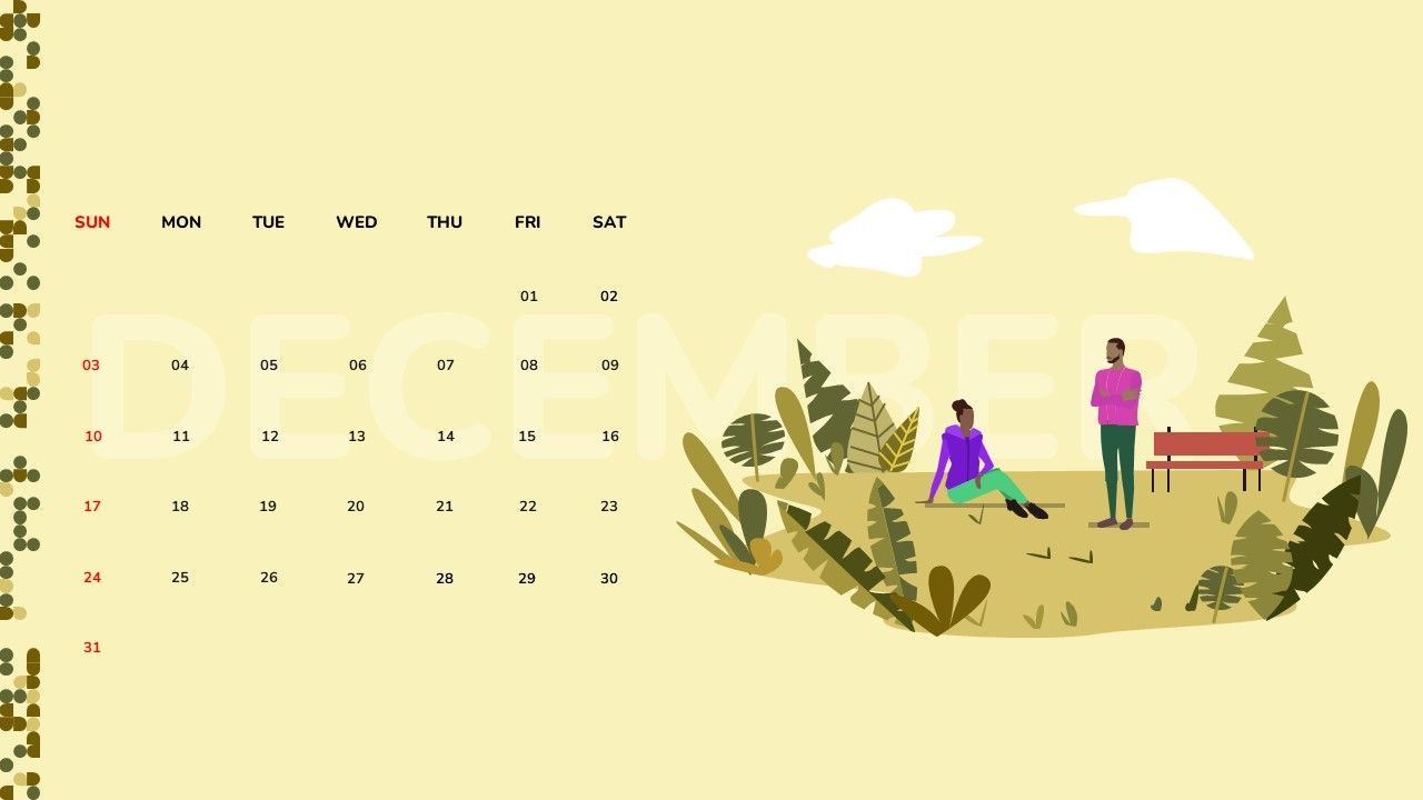 1280x720 Free December 2023 Calendar Template