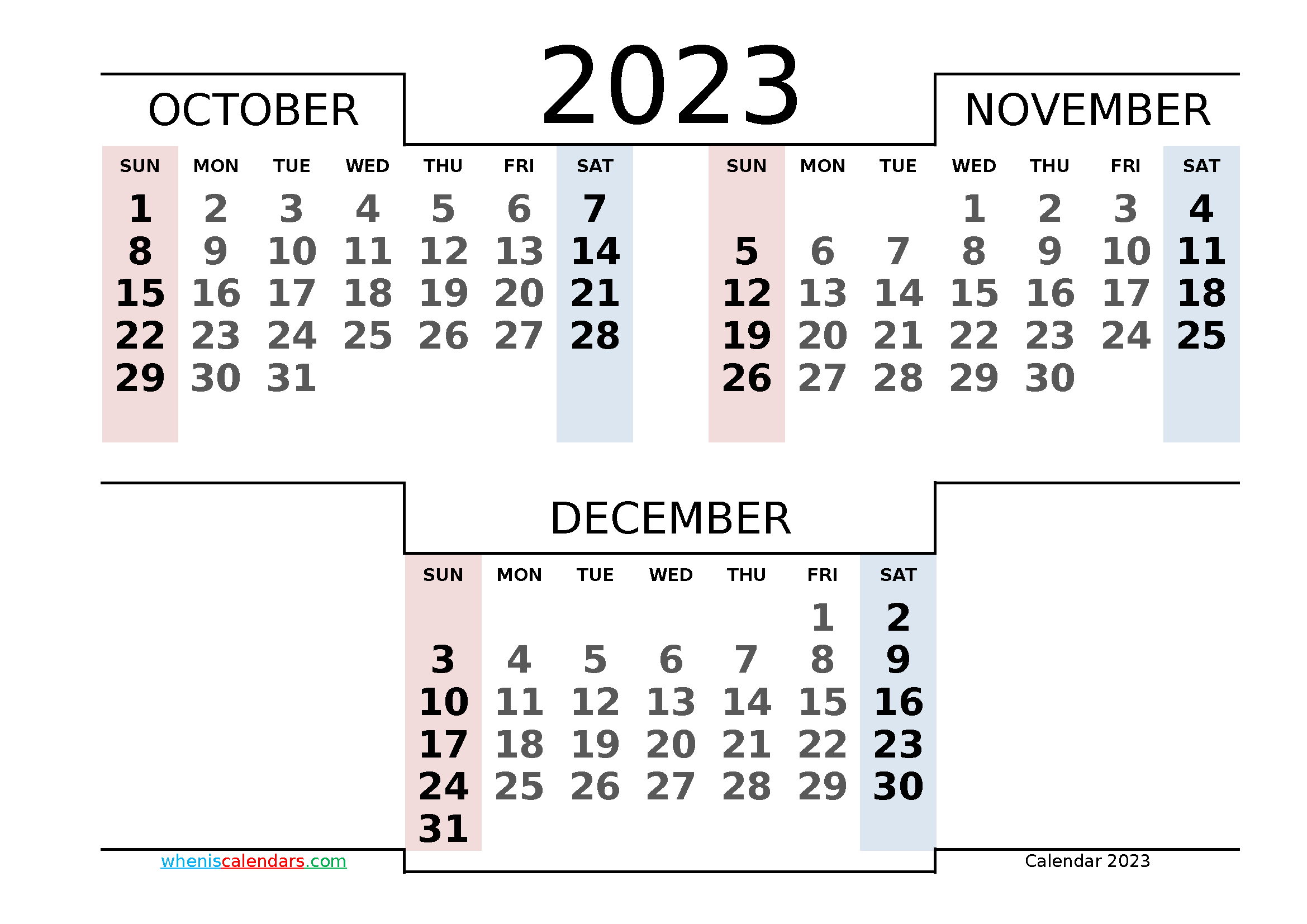 2339x1654 Printable October November December 2023 Calendar. Free printable calendar monthly, Calendar, 3 month calendar