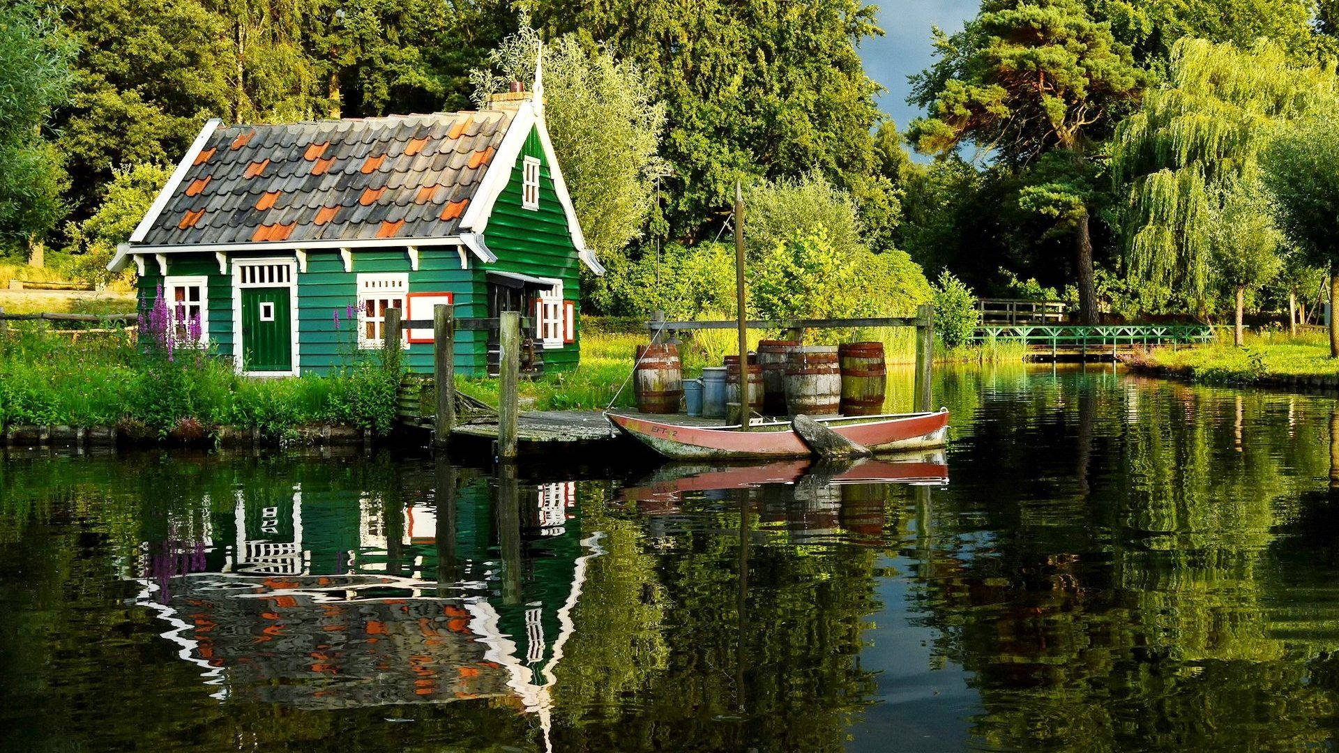 1920x1080 Download Outdoor Lake Cottage Wallpaper