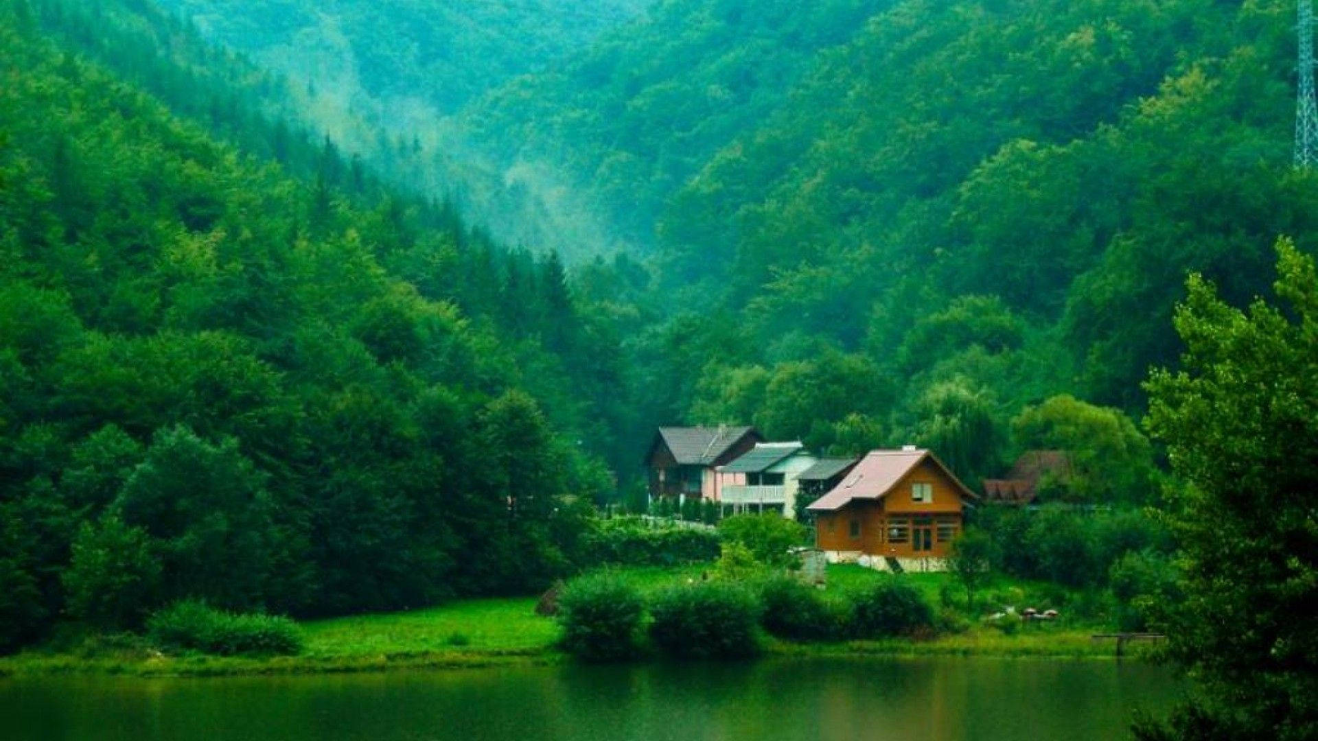 1920x1080 Download Peaceful Lake House Wallpaper