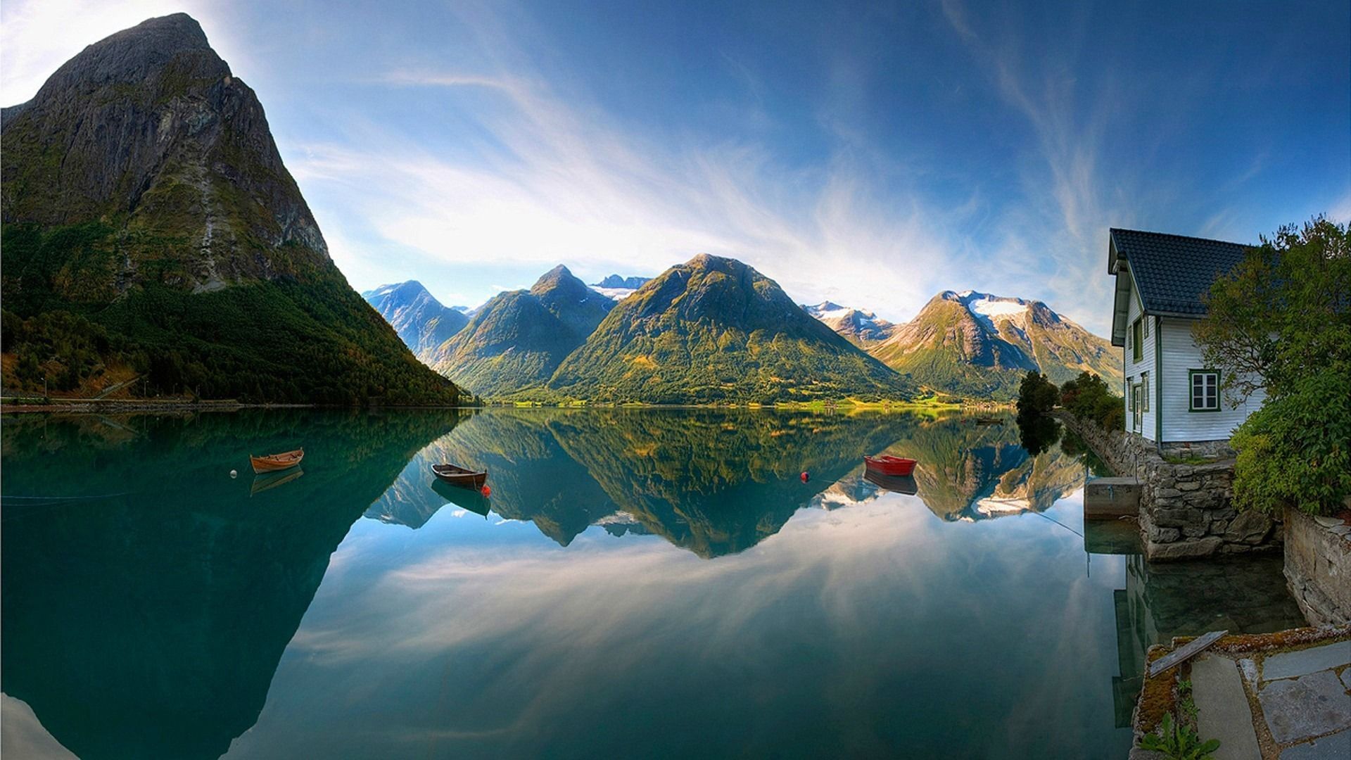 1920x1080 Mountain Lake Cottage High Quality Wallpaper