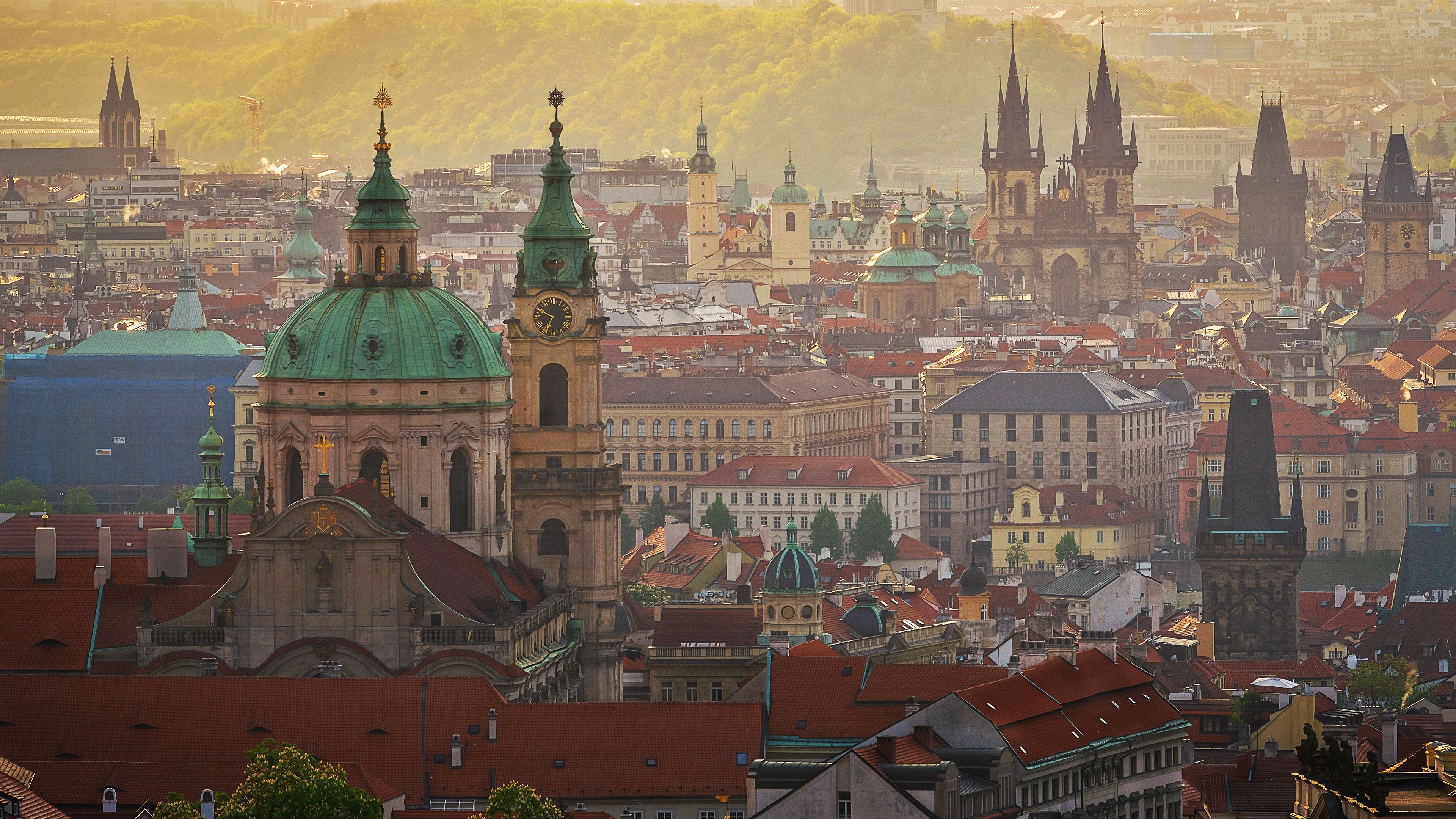 3840x2160 Wallpaper Prague, Czech Republic, tower, buildings, houses, city, fog 3840x2160 UHD 4K Picture, Image