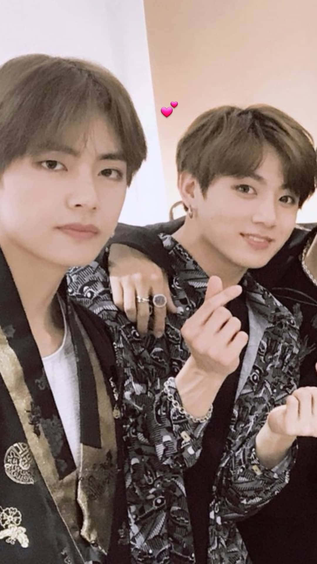 1080x1920 Download Taehyung Jungkook BTS Finger Heart Wallpaper