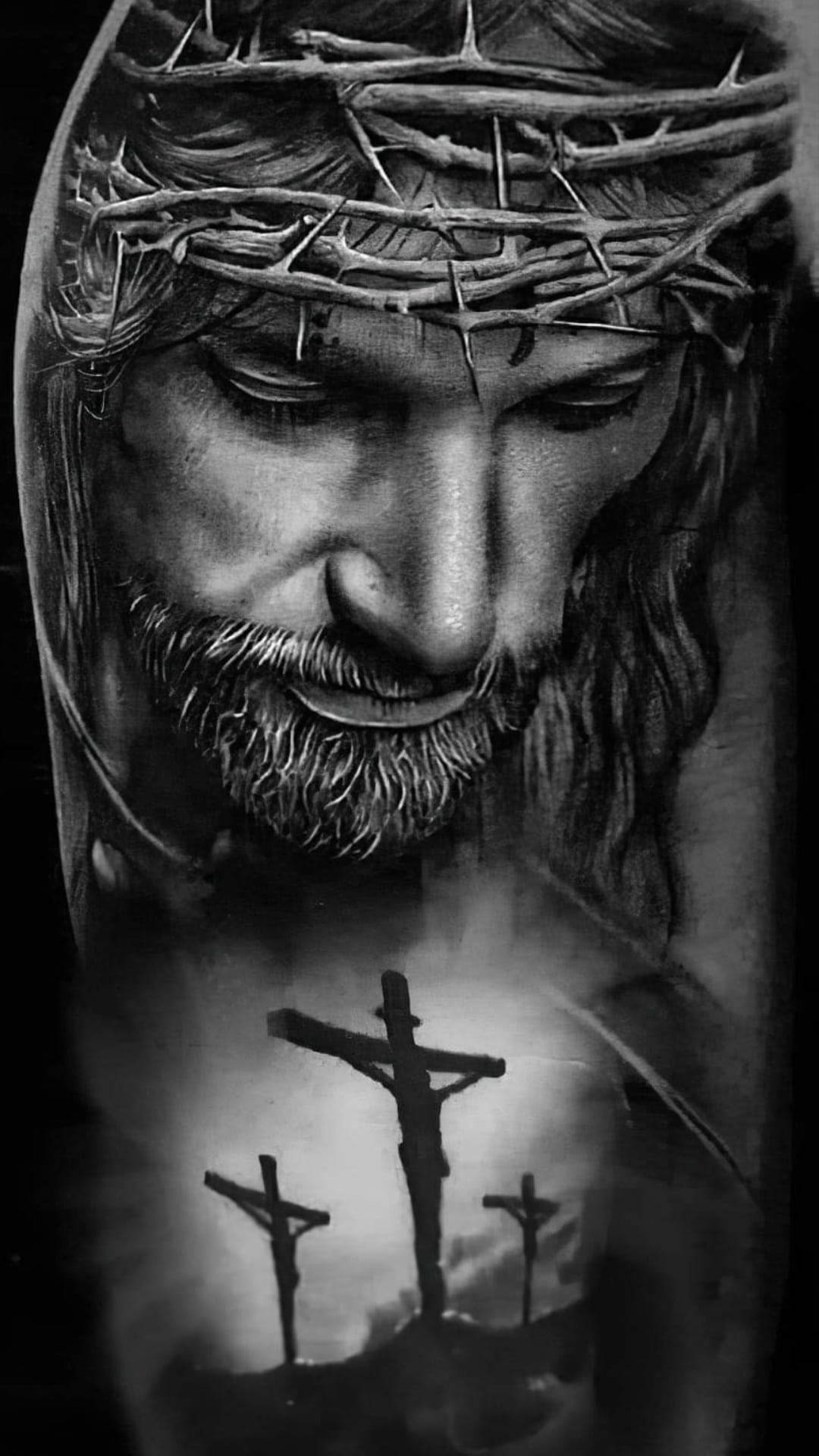 1080x1920 Download Jesus Christ Black Gray Tattoo Wallpaper
