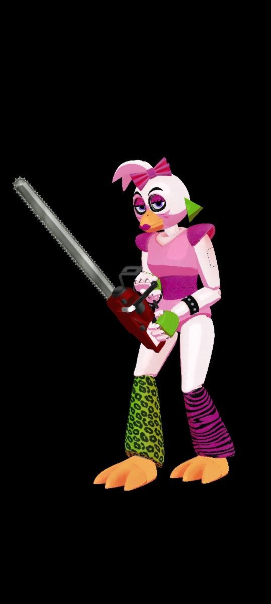 1080x2400 glamrock chica holdin' a chainsaw wallpaper