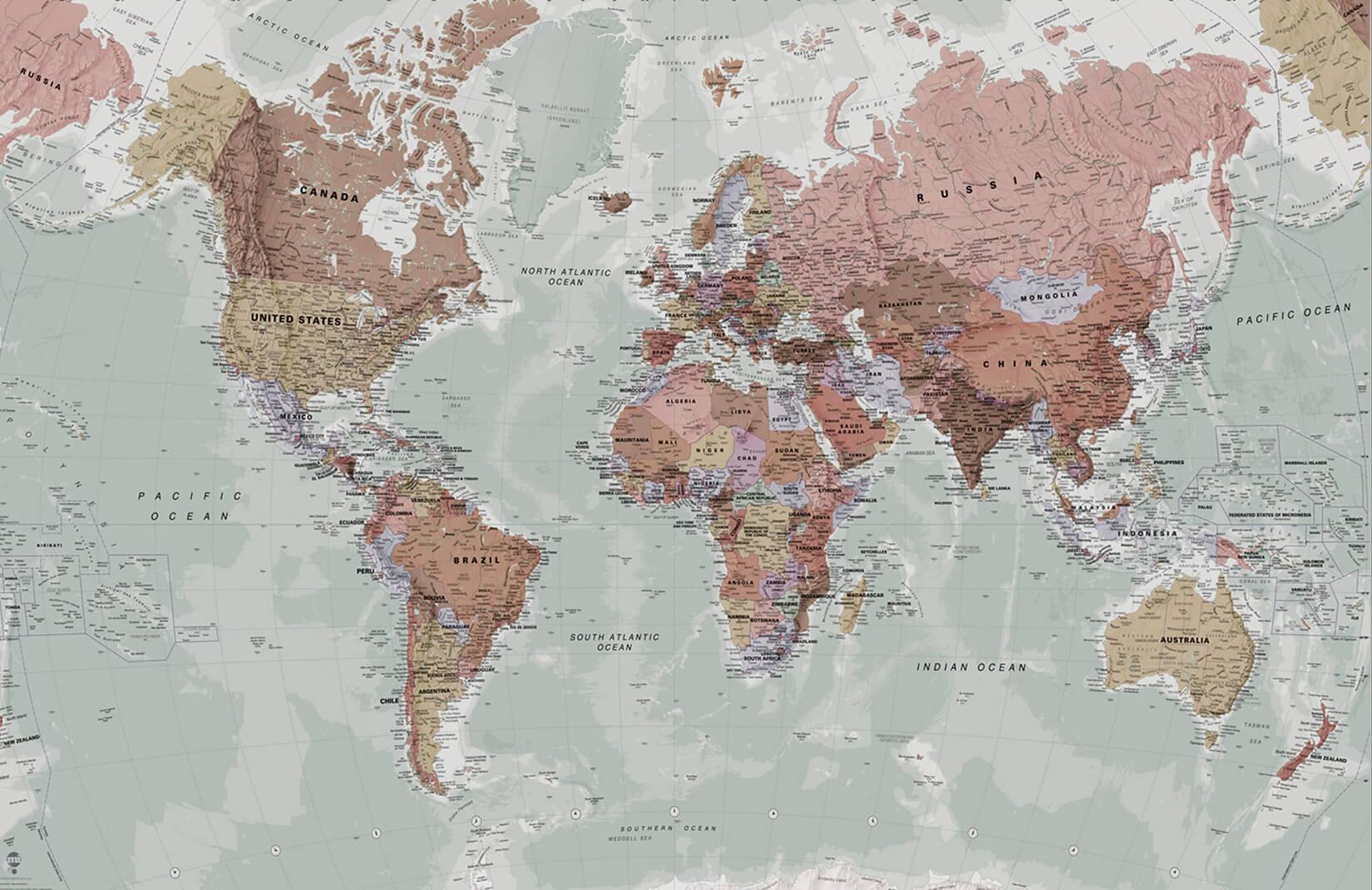 Hình nền Bản đồ Thế giới Cổ điển 1650x1070.  Bức tranh tường phong cách bản đồ