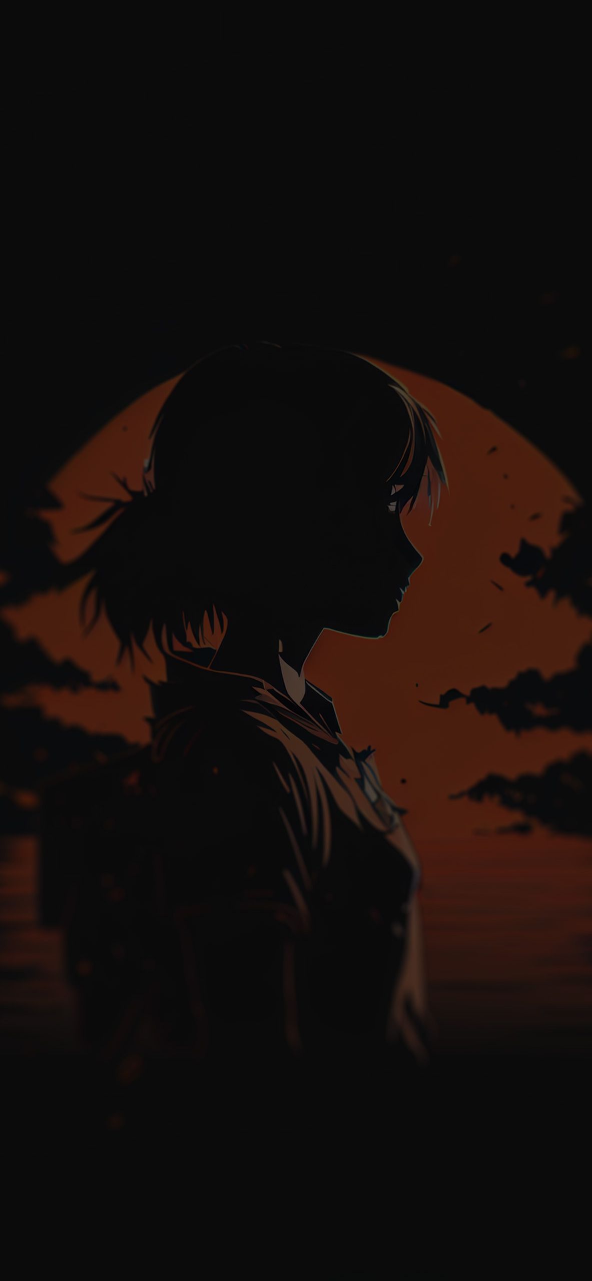 1183x2560 Anime Girl Black & Orange Wallpaper