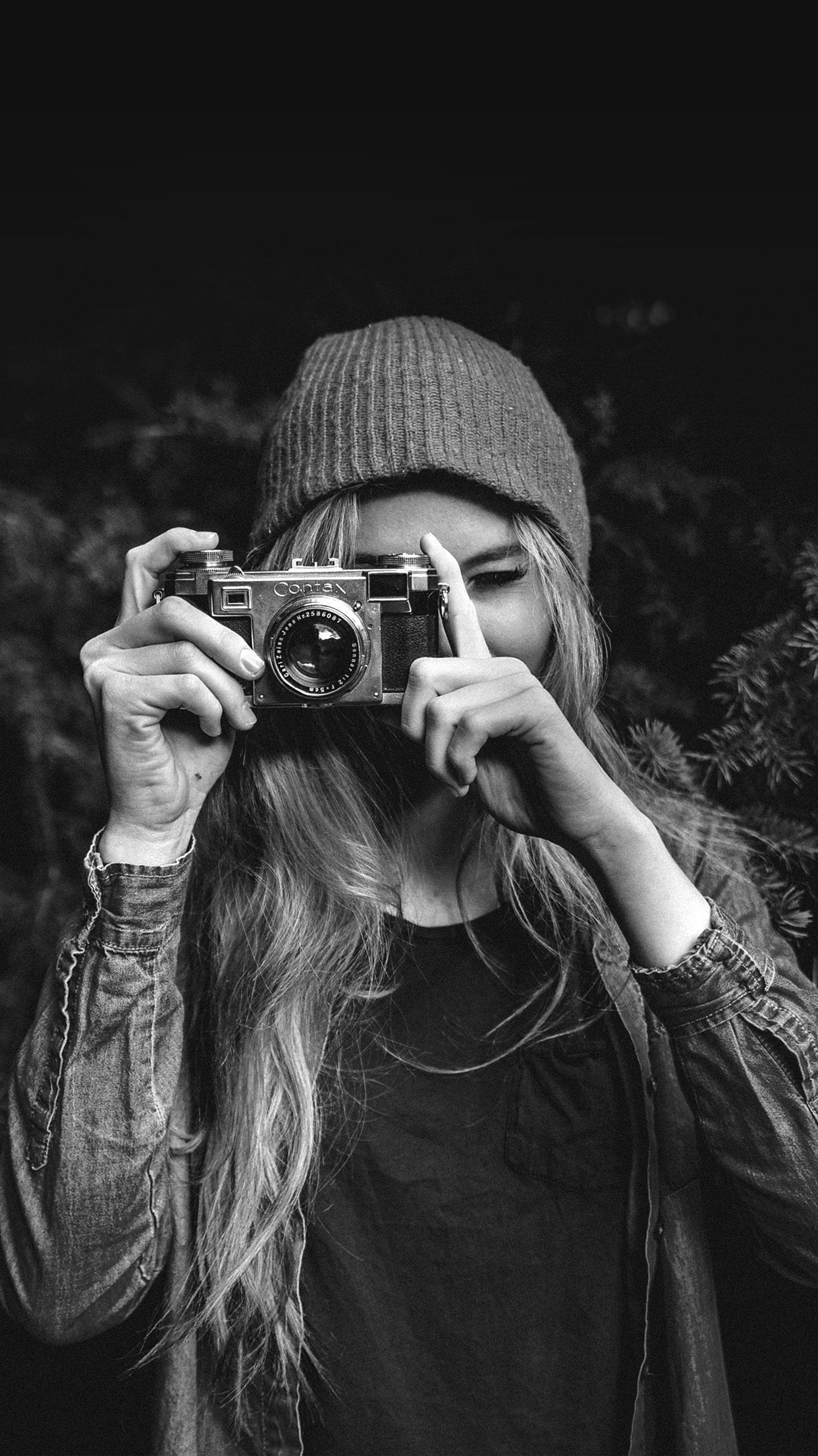 1242x2208 Photo Taking Girl Dark Cute Bw Wallpaper