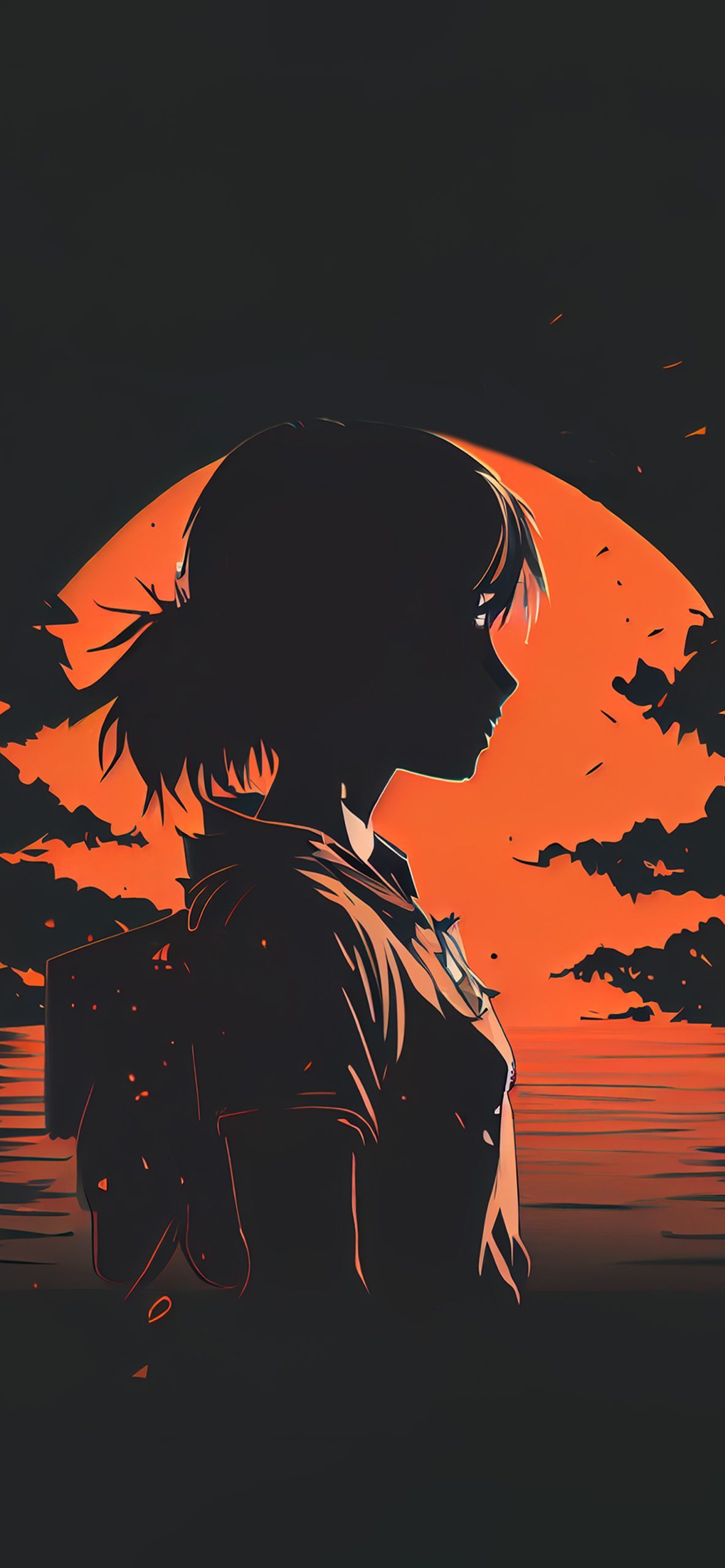1183x2560 Anime Girl Black & Orange Wallpaper Aesthetic Wallpaper