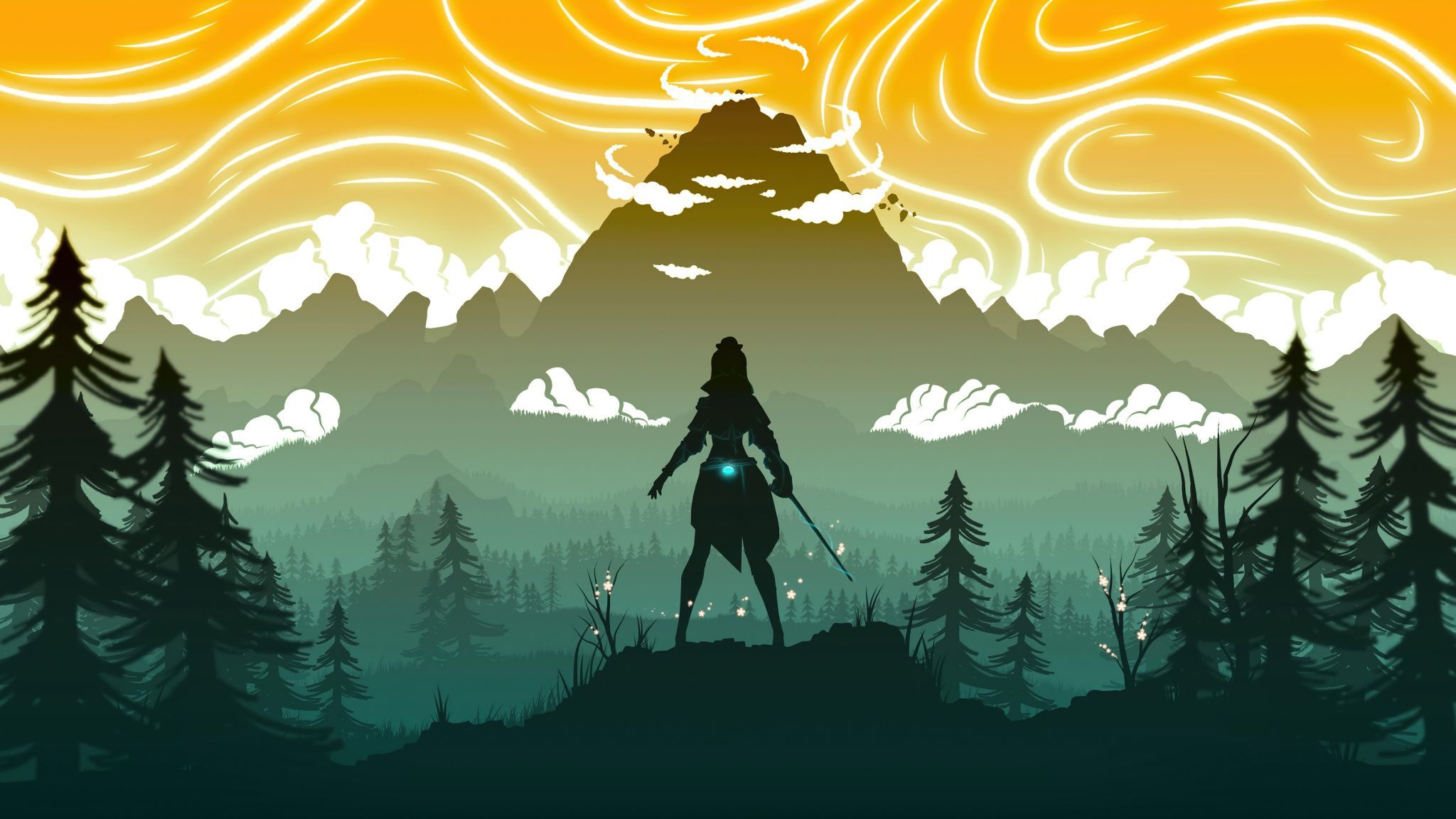 2048x1152 Download wallpaper 2048x1152 jean, genshin impact, forest, minimal art, dual wide 2048x1152 HD background, 27509
