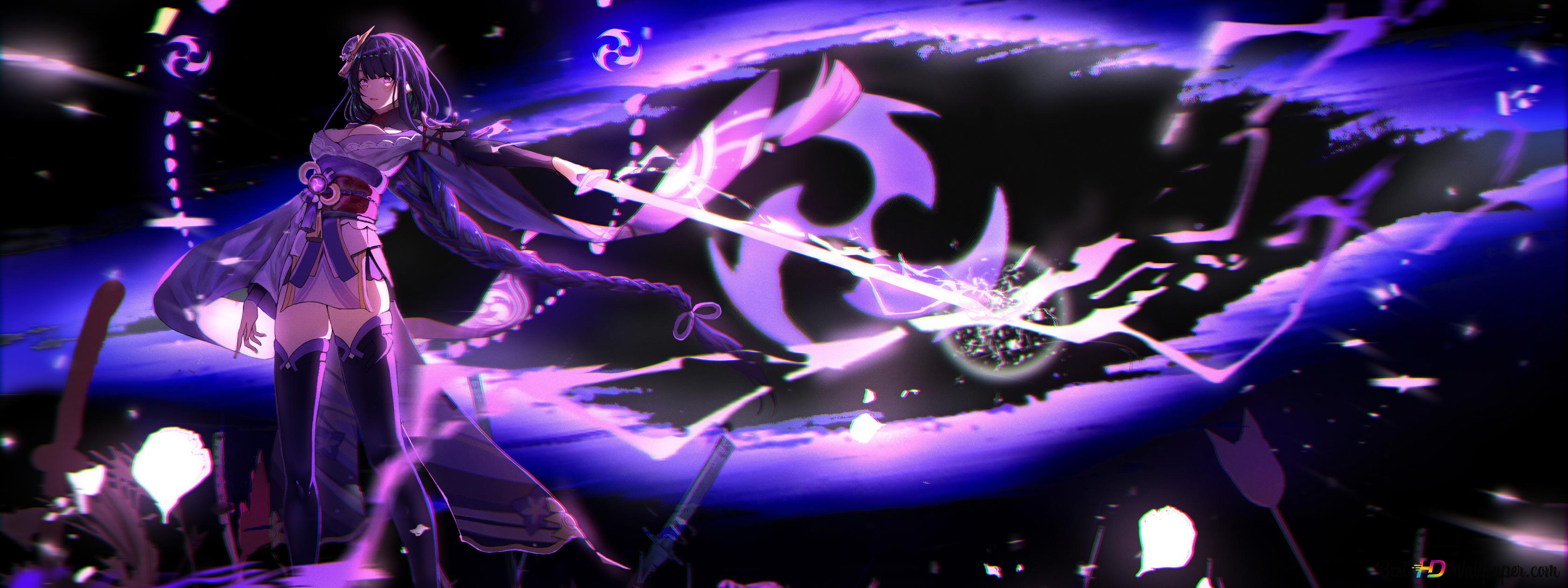 3360x1260 Genshin Impact baal raiden shogun 4K wallpaper download