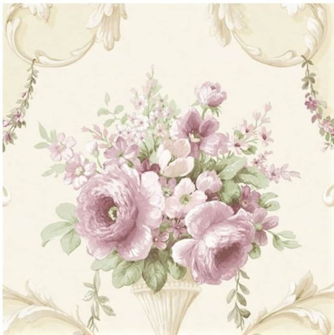 1080x1084 Shabby Cottage Floral Cameo Scroll Wallpaper Large Rose