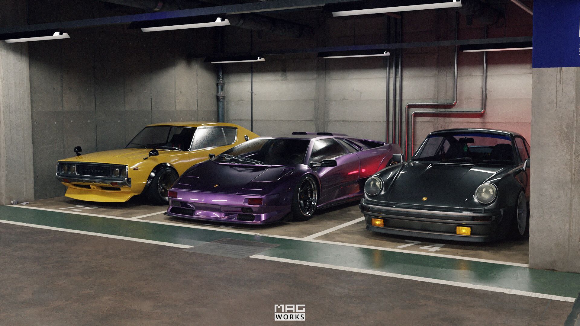 1920x1080 MAG WORKS Garage Car Meet CGI