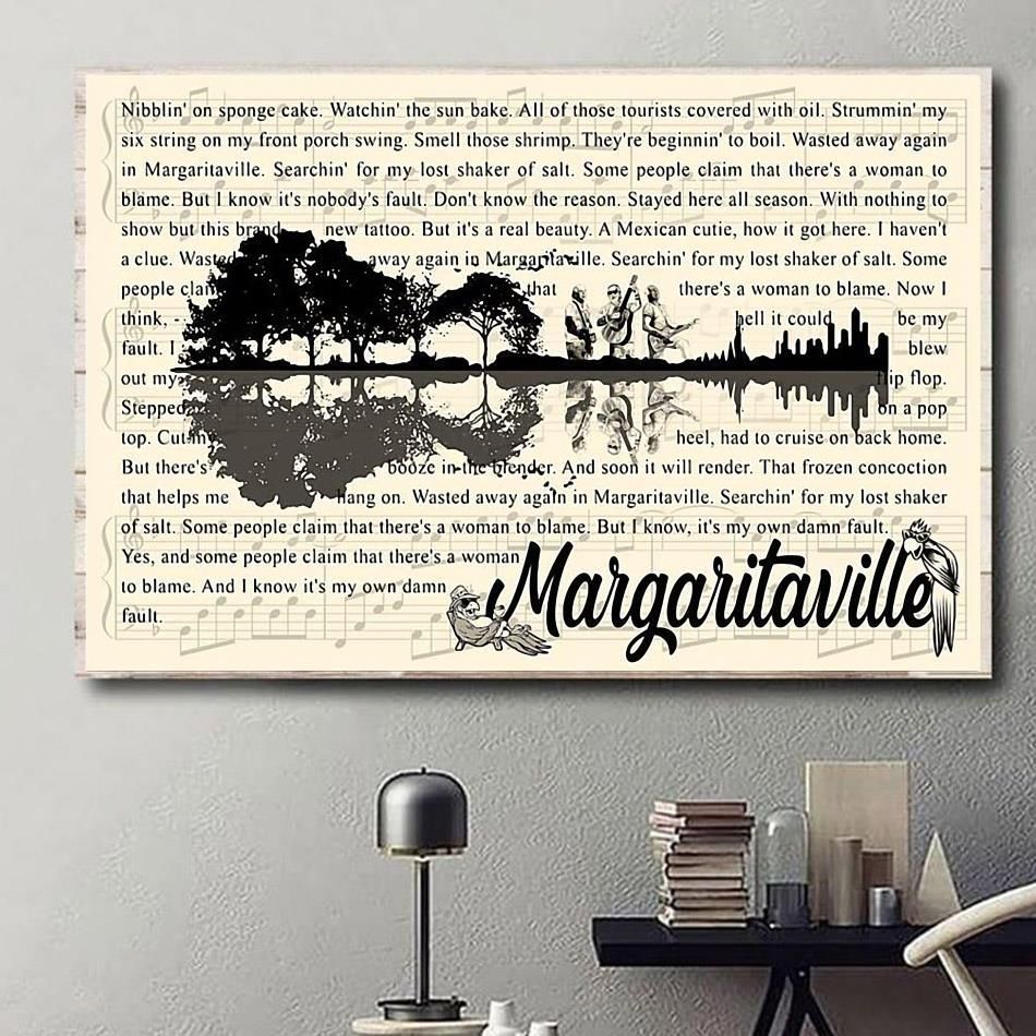950x950 Jimmy Buffett's margaritaville guitar shaped lyrics song poster