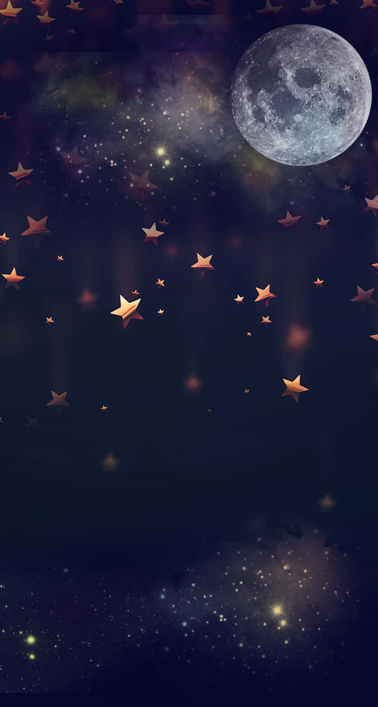 744x1392 Download Enjoy the beautiful night sky on your iPhone with this moon and stars wallpaper. Wallpaper