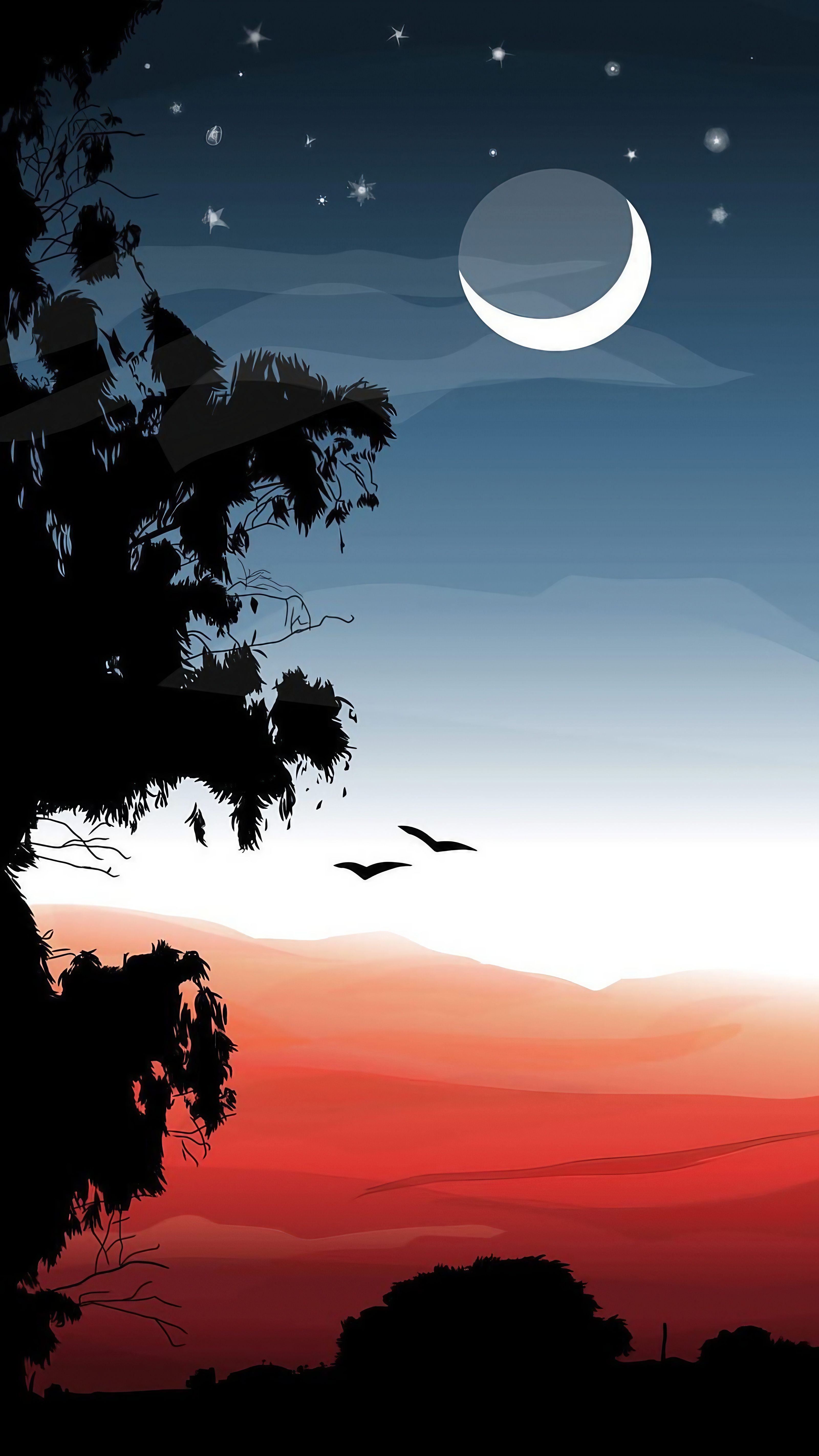 3200x5688 Moon and stars Wallpaper Download