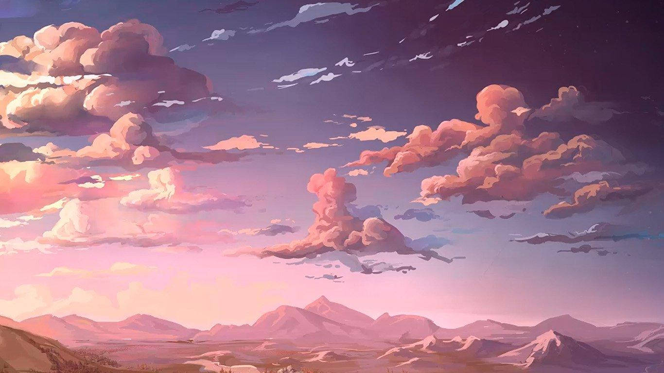 1366x768 Download Pink Cloudy Sky Aesthetic Anime Laptop Wallpaper
