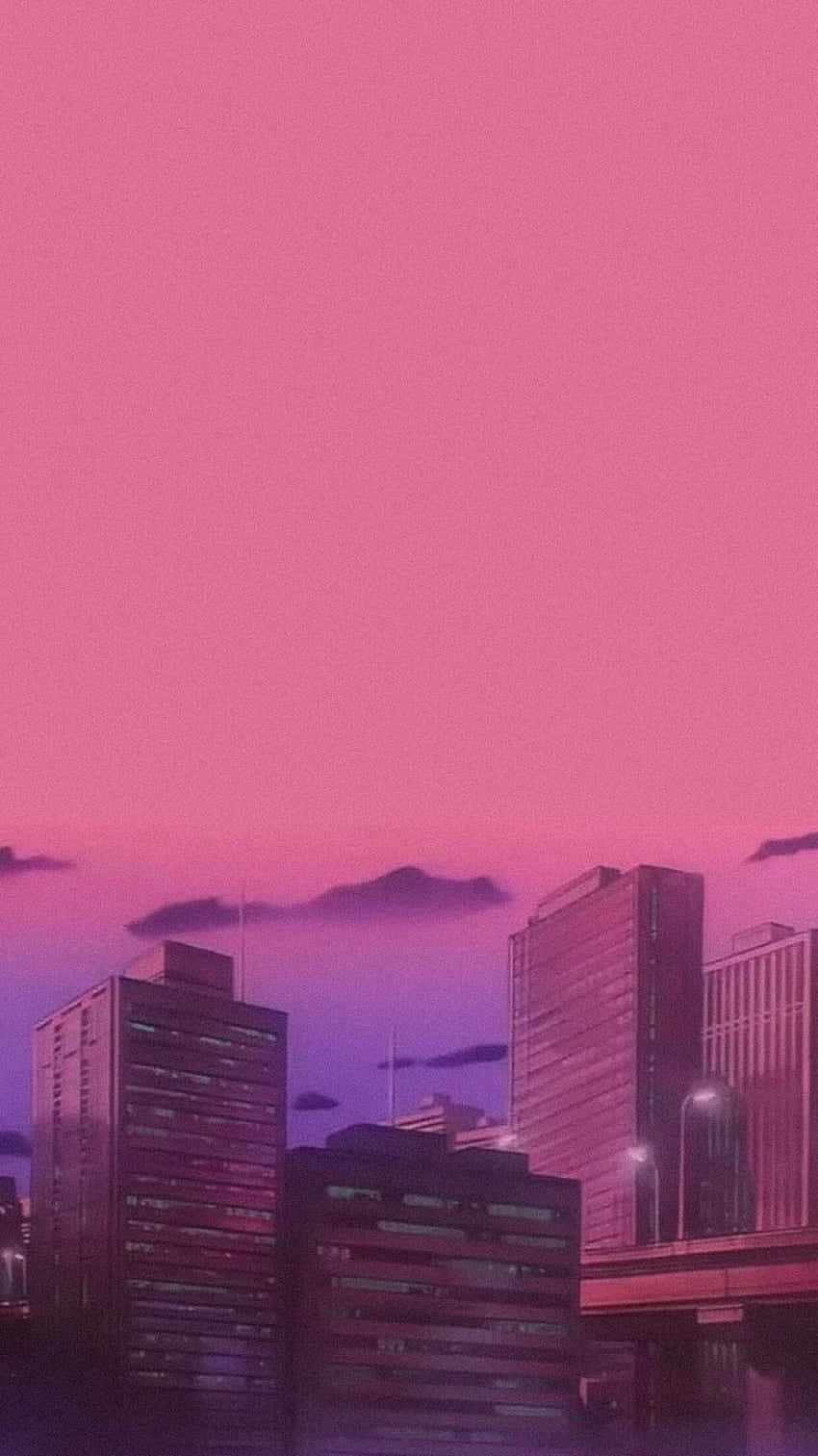 850x1513 Download Vintage Anime Pink Sky Wallpaper