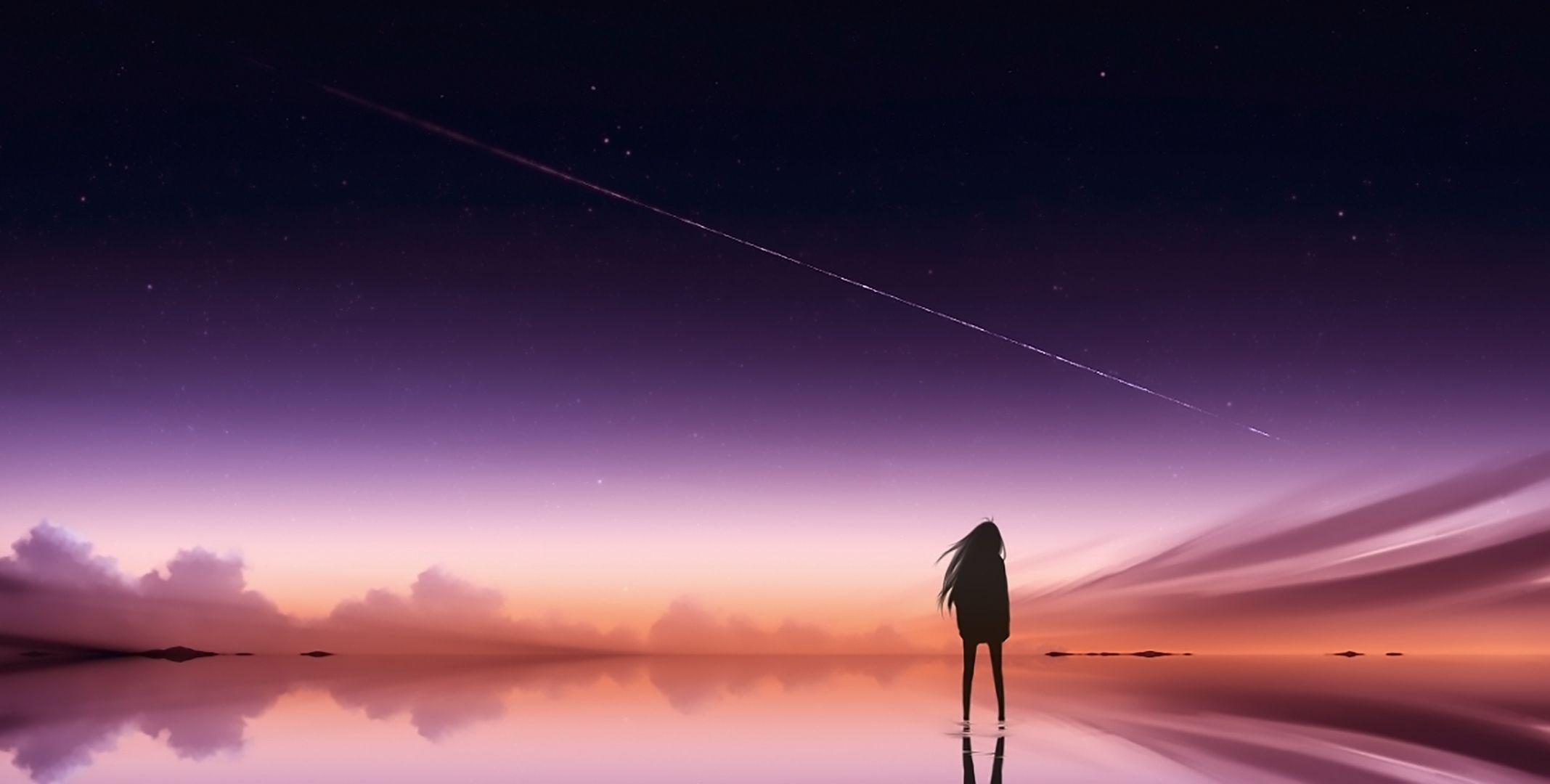 2135x1080 Anime Pink Sky Standing Alone, HD Anime, 4k Wallpaper, Image, Background, Photo and Picture